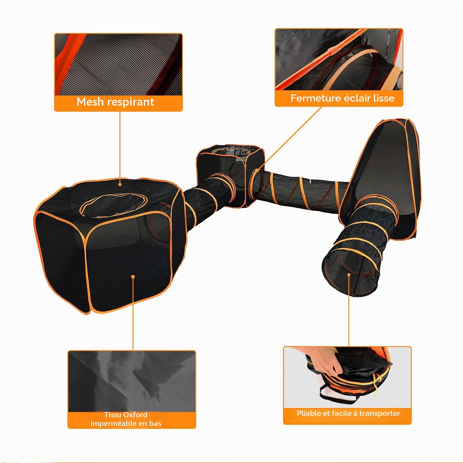 Homegroove Enclos d'extérieur pour chats d'intérieur, maison de jeu portable 6 en 1 (tente extérieure pour chat et tunnel circulaire pour chat) pour chats et petits animaux, parc d'intérieur avec sac
