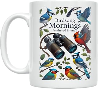 Birdwatching Enthusiast Coffee Mug - Birdsong Mornings Feathered Friends - 11 oz White Ceramic - Nature Inspired Design