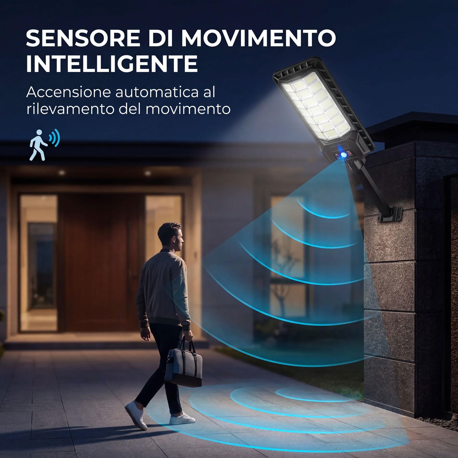 081 Store - 2 PEZZI Lampione Solare 2000W 336 LED da Esterno con Sensore Movimento e Crepuscolare, IP65 Impermeabile, Pannello Monocristallino, Batteria Litio 12h, Luce Solare per Giardino