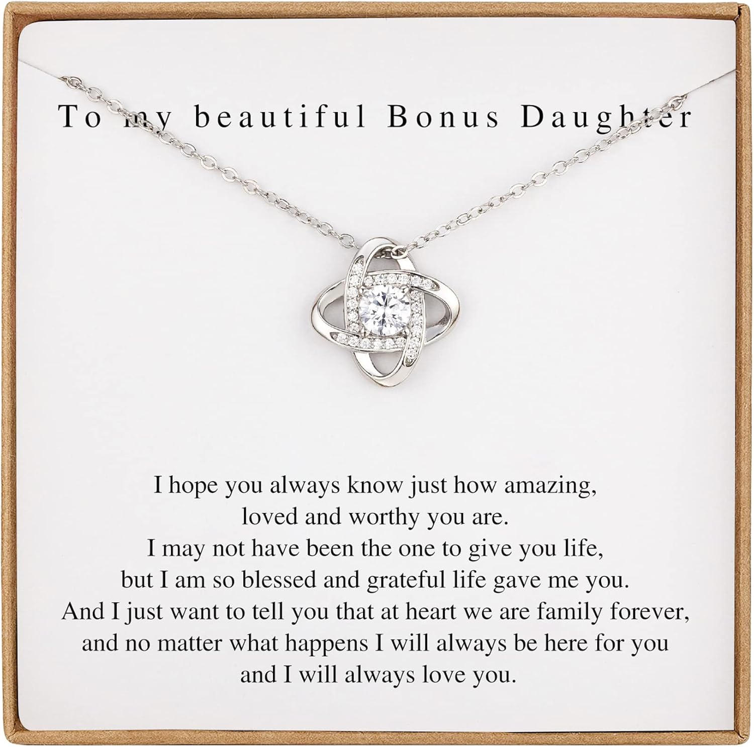 Bonus Daughter Gifts Bonus Daughter Necklace from Bonus Mom & Stepdad Sterling Silver Knot Necklace for Stepdaughter Gifts from Stepmom
