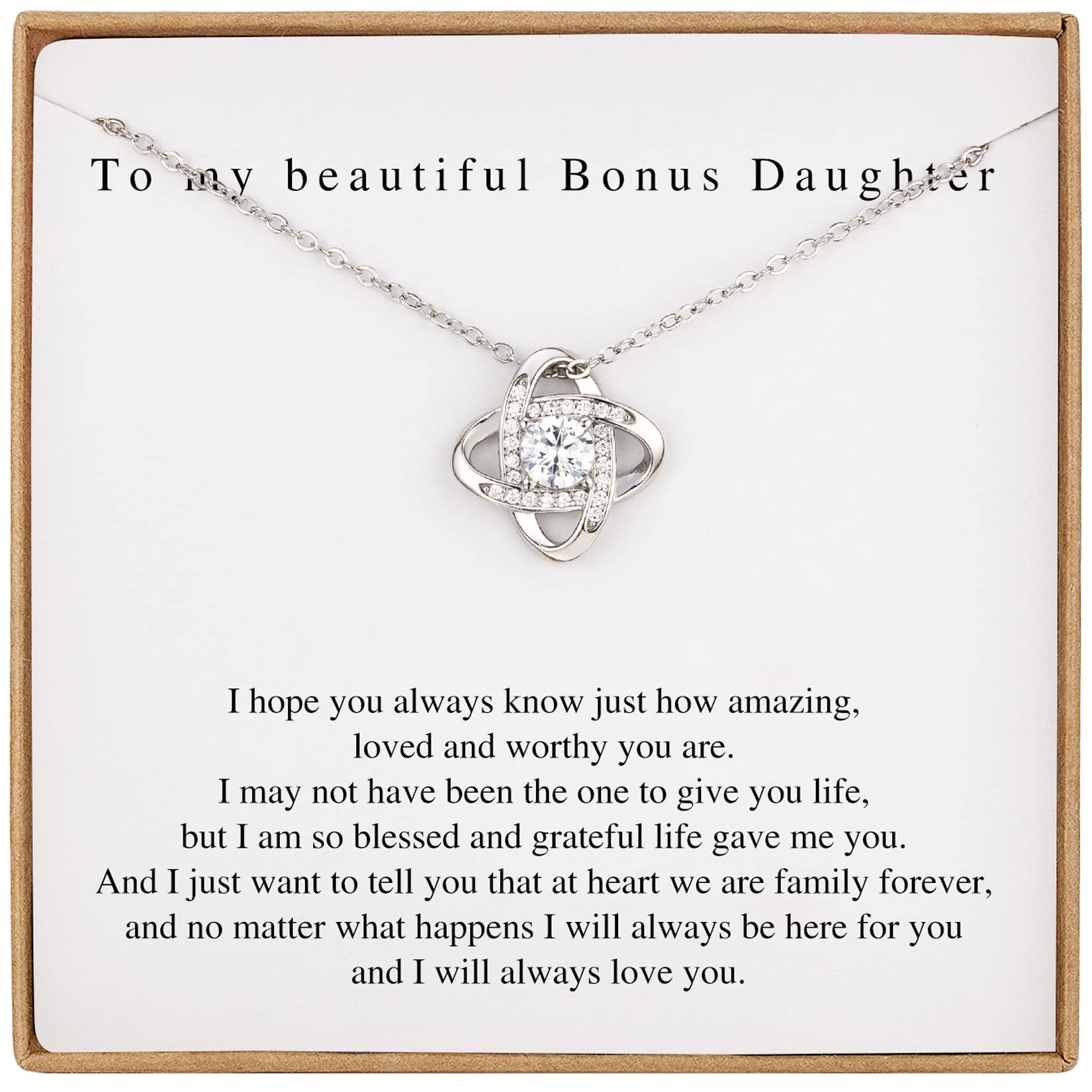 Bonus Daughter Gifts Bonus Daughter Necklace from Bonus Mom & Stepdad Silver Knot Necklace for Stepdaughter Gifts from Stepmom