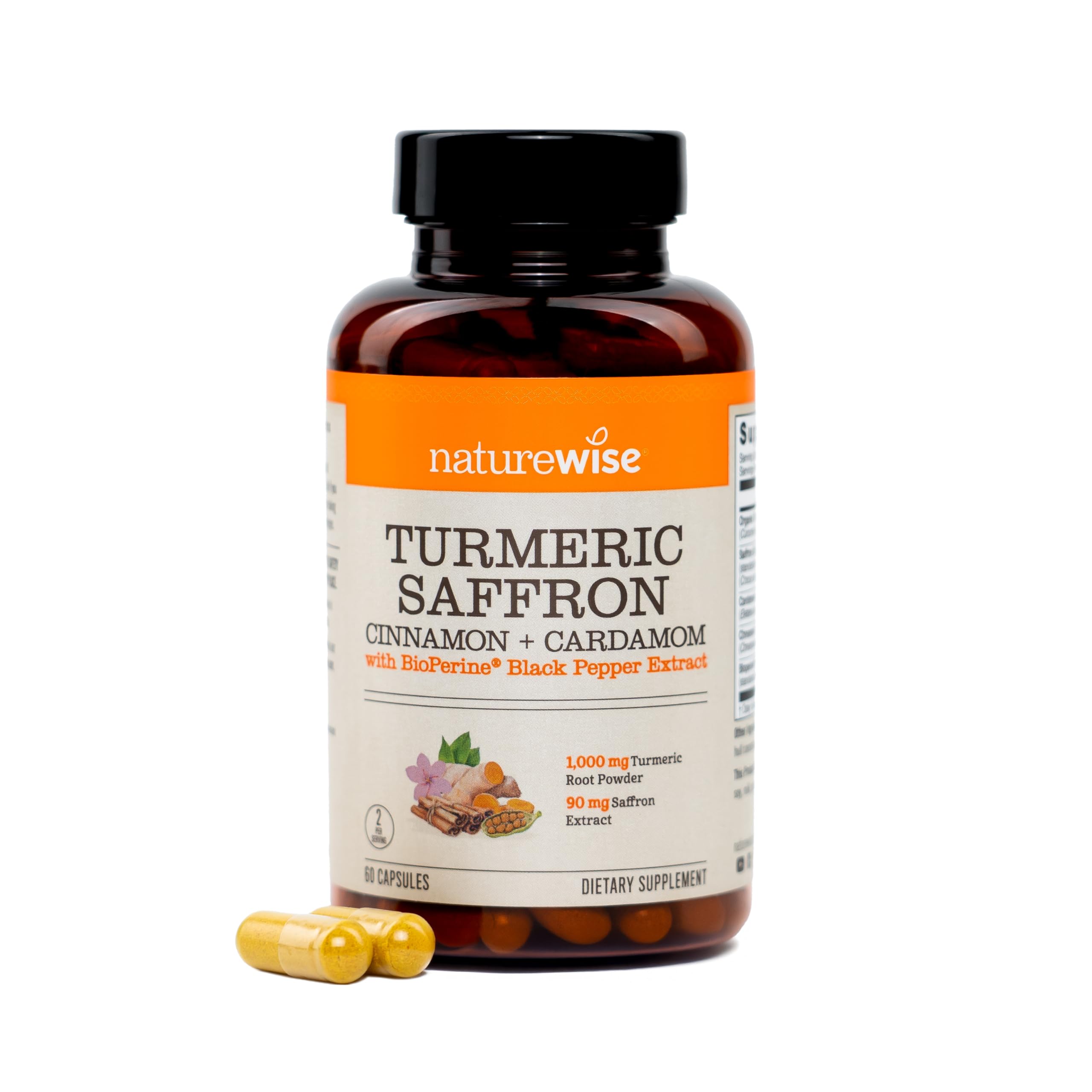 NatureWise Turmeric Saffron Supplement, Cinnamon & Cardamom, 60 Capsules