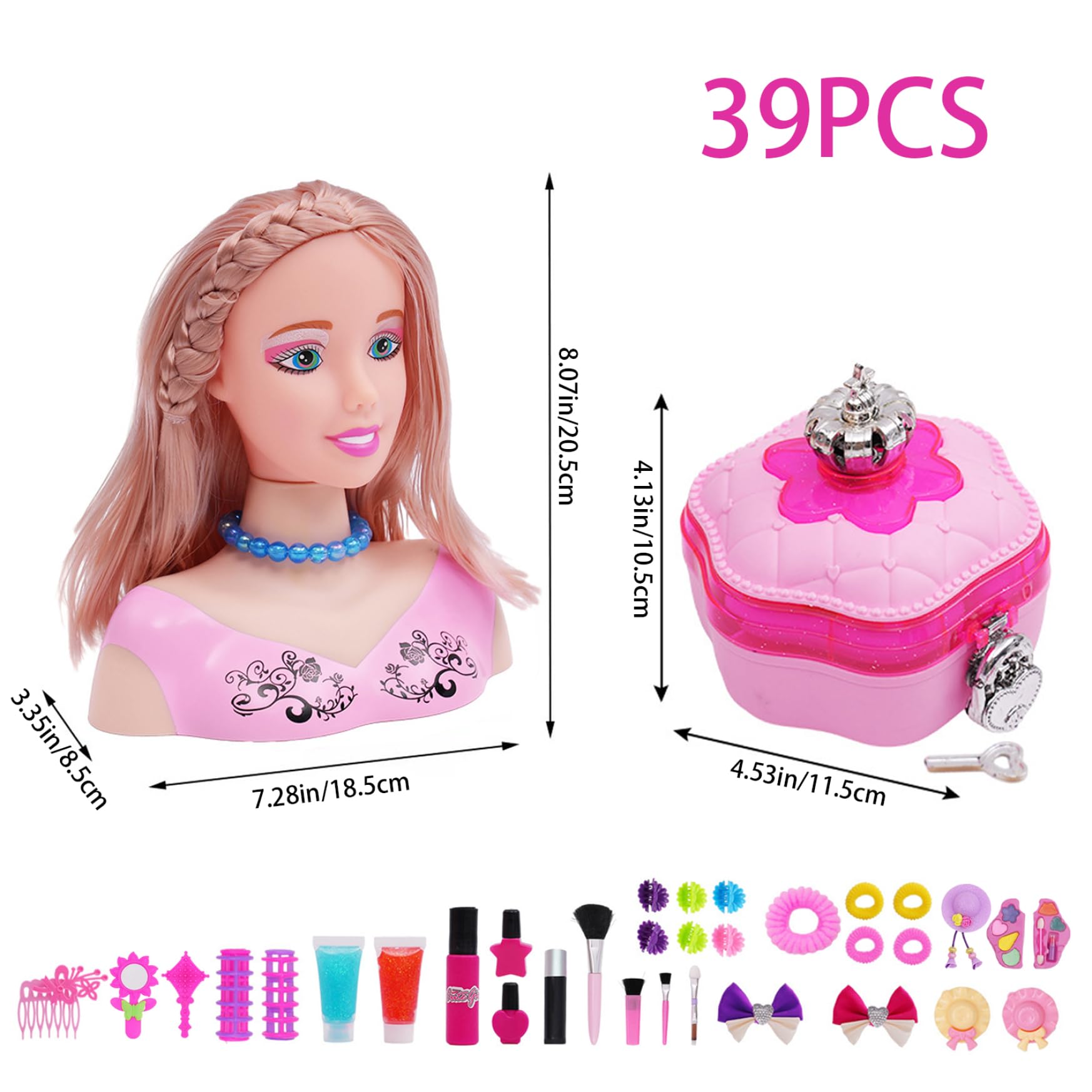 Cabeza de muñeca con Estilo para niños, 39 Unidades/Juego, Cabeza de muñeca con Estilo de Pelo Seguro para niñas, Juego de peluquería con Accesorios para el Cabello para niñas