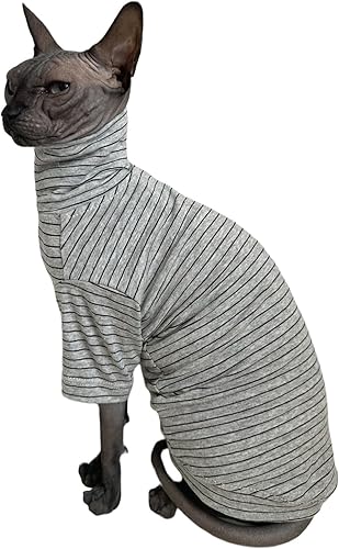 Miniatura 3 de Sphynx - Camisa de algodón para gatos sin pelo, con mangas para Sphynx Cornish Rex, Devon Rex, Peterbald (rayas grises, grande (paquete de 1))