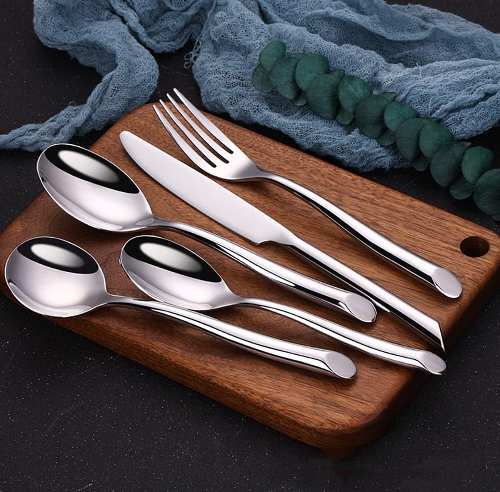 24 Piece Silverware Set for 6 Modern Flatware Cutlery Utensils Set Premium Stainless Steel Nice Weight Heavy Knives Forks and Spoons Tableware Set for Home Kitchen Restaurant Wedding