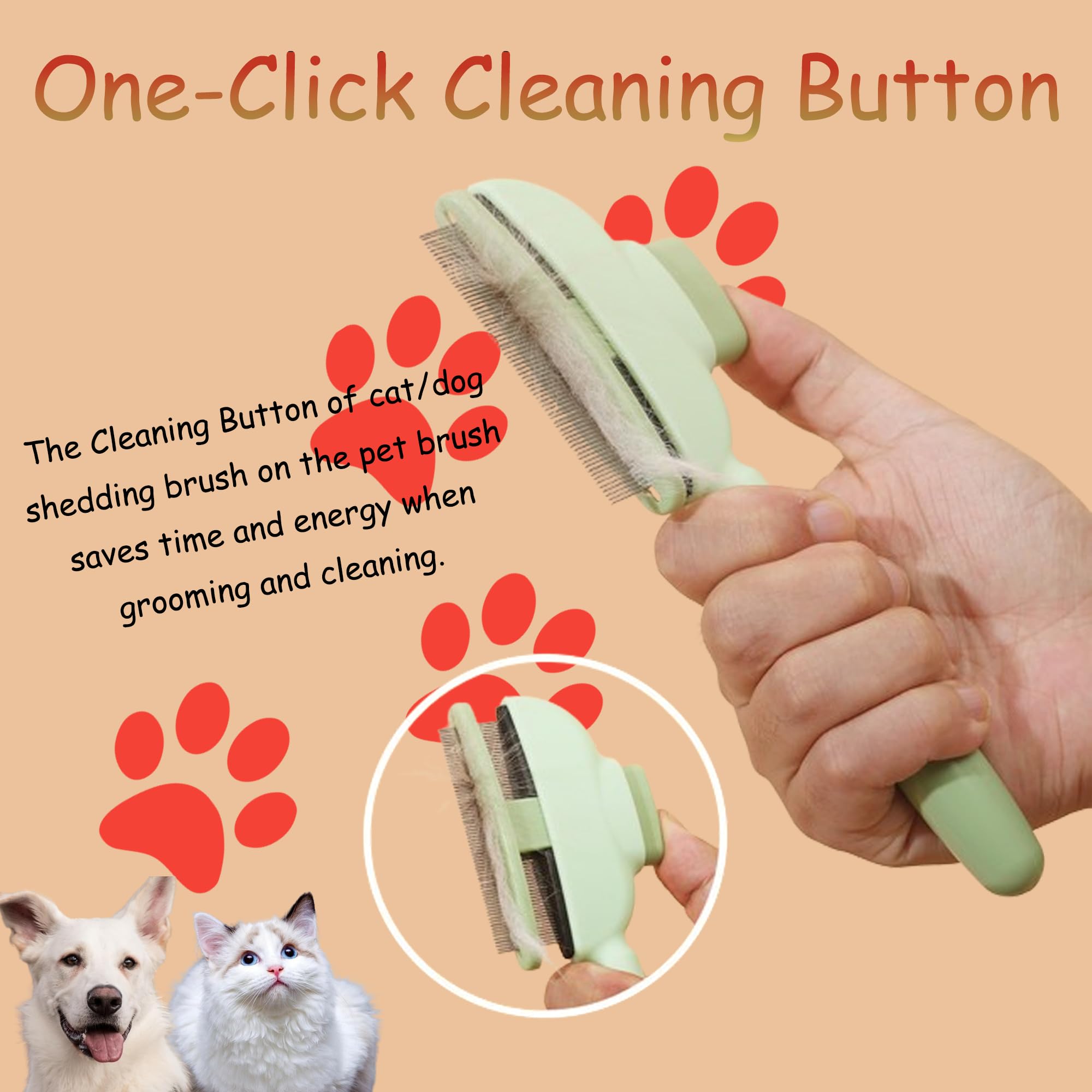 KixMalkinly 2PCS Pet Hair Removal Comb Flea Comb,2025 New StainlessSteel Cat Brush with Release Button Self-Cleaning, Pet Hairs Removal Brush for Short and Long Hair(Yellow+Green)