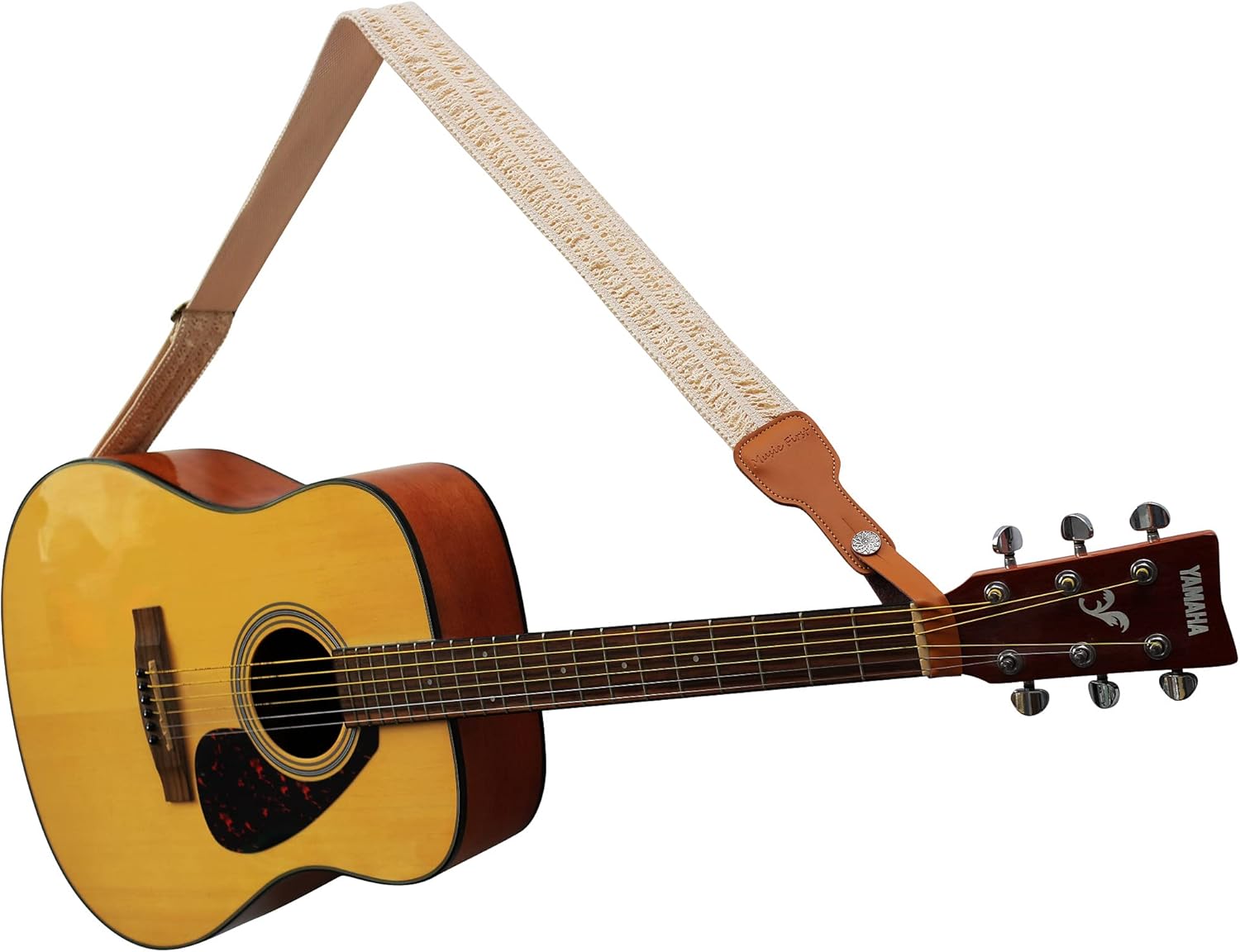 MUSIC FIRST Original Design, 2 inch width (5cm), Cream Graceful & Vintage Lace Soft Lace & Genuine Leather Delux Guitar Strap, Electric Guitar Strap (Cream)