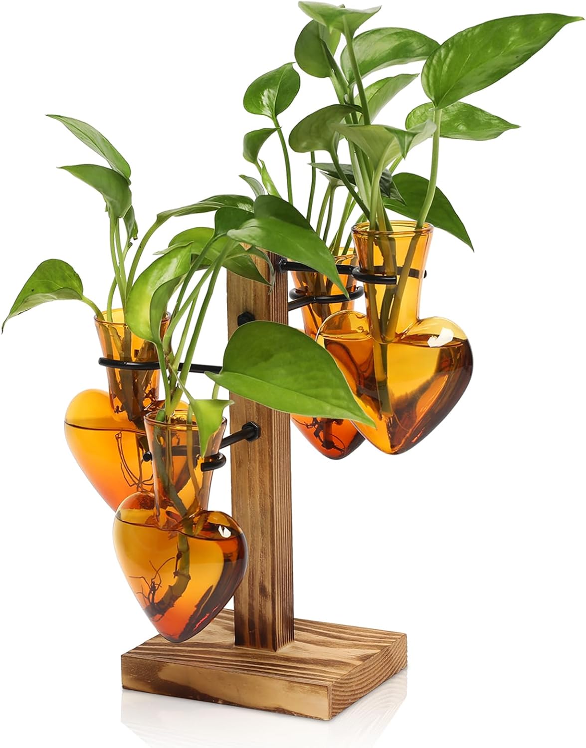 CYZglass Plant Terrarium Propagation Stations with Wooden Stand, Glass Vase for Indoor Hydroponics Home Garden Office Decoration Gift for Women - 4 Love Bulb Vase