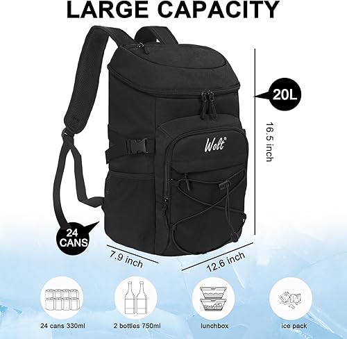 Miniatura 6 de WOLT Mochila enfriadora, 24 latas aisladas, a prueba de fugas, ligera y suave, enfriador de camping, enfriador de playa de gran capacidad, mochila