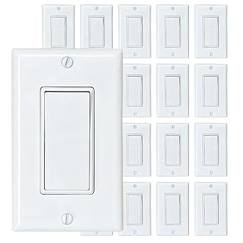 [20-Pack] PROCURU Decorator Paddle Rocker Light Switch, Single Pole, 3-Wire, Grounding 15A 120V-277V, White, UL Certified, Includes Wall Plate Covers