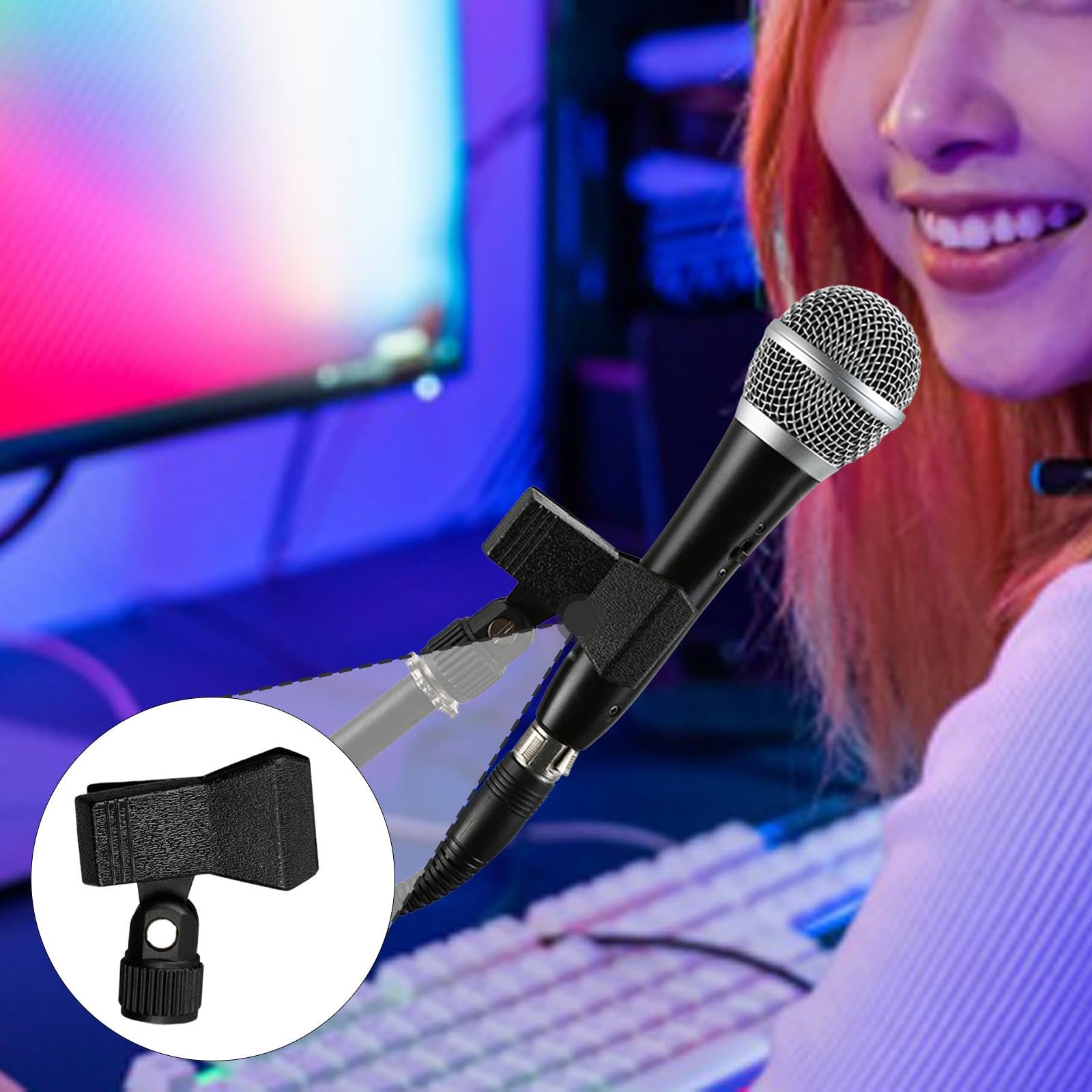 Universal Microphone Holder Clip Clamp Lightweight Replacement for Mic Stand Secure Grip Fits 0.59-1.77 Inch Mics