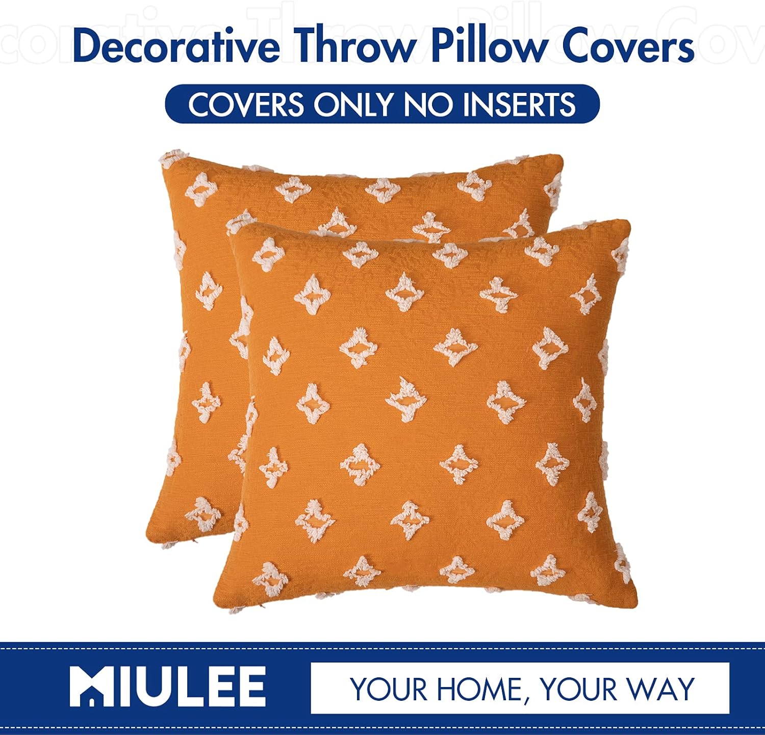 MIULEE Set of 2 Decorative Fall Throw Pillow Covers Rhombic Jacquard Pillowcase Soft Square Cushion Case for Couch Sofa Bed Bedroom Living Room, 18x18 Inch, Orange : Everything Else