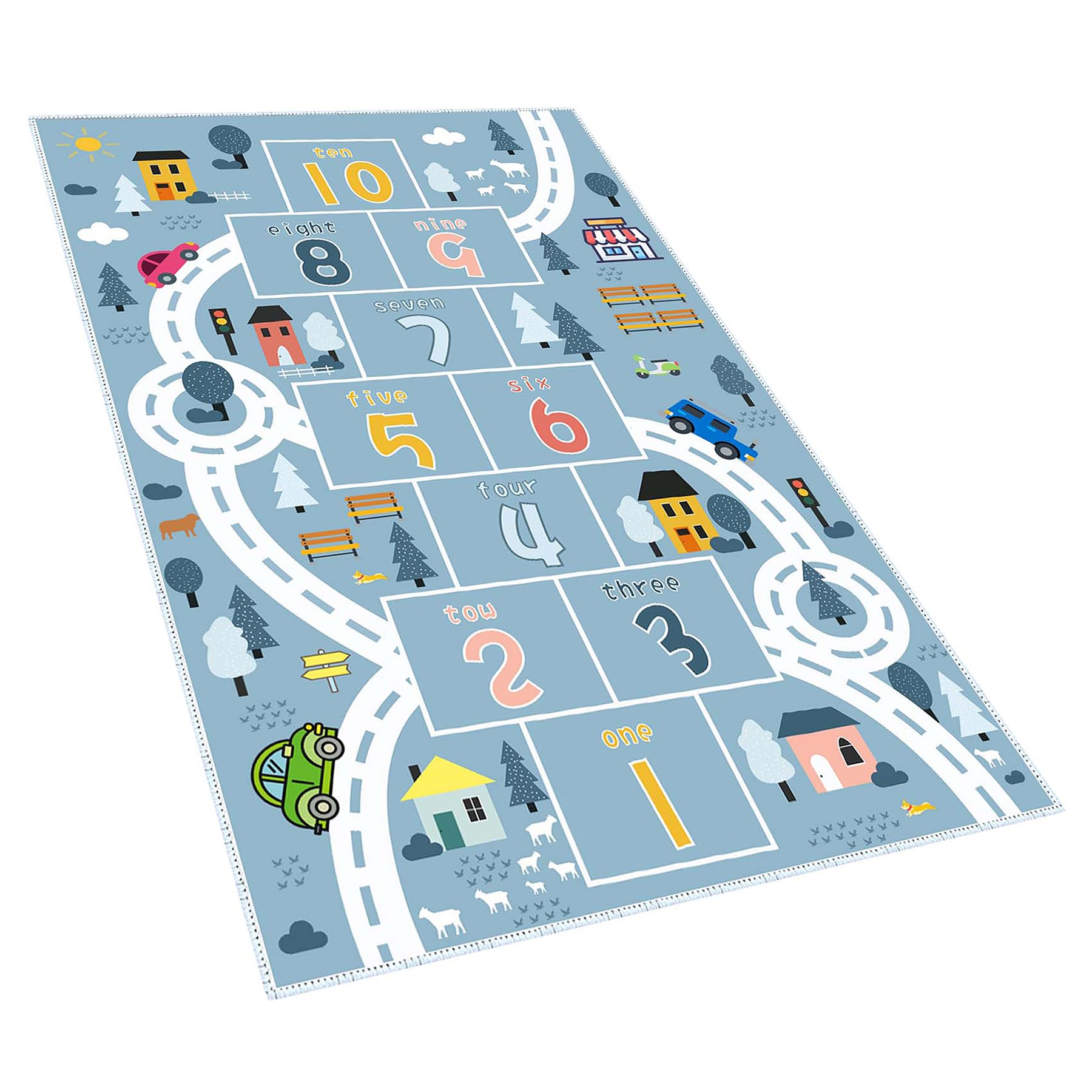 LGQLJPLQQ hopscotch Rug - Kid's Interactive Game Rug [Super Large Size] 4'x6' Blue Waterproof and wear-Resistant, can be Used in Bedroom/Living Rooms,