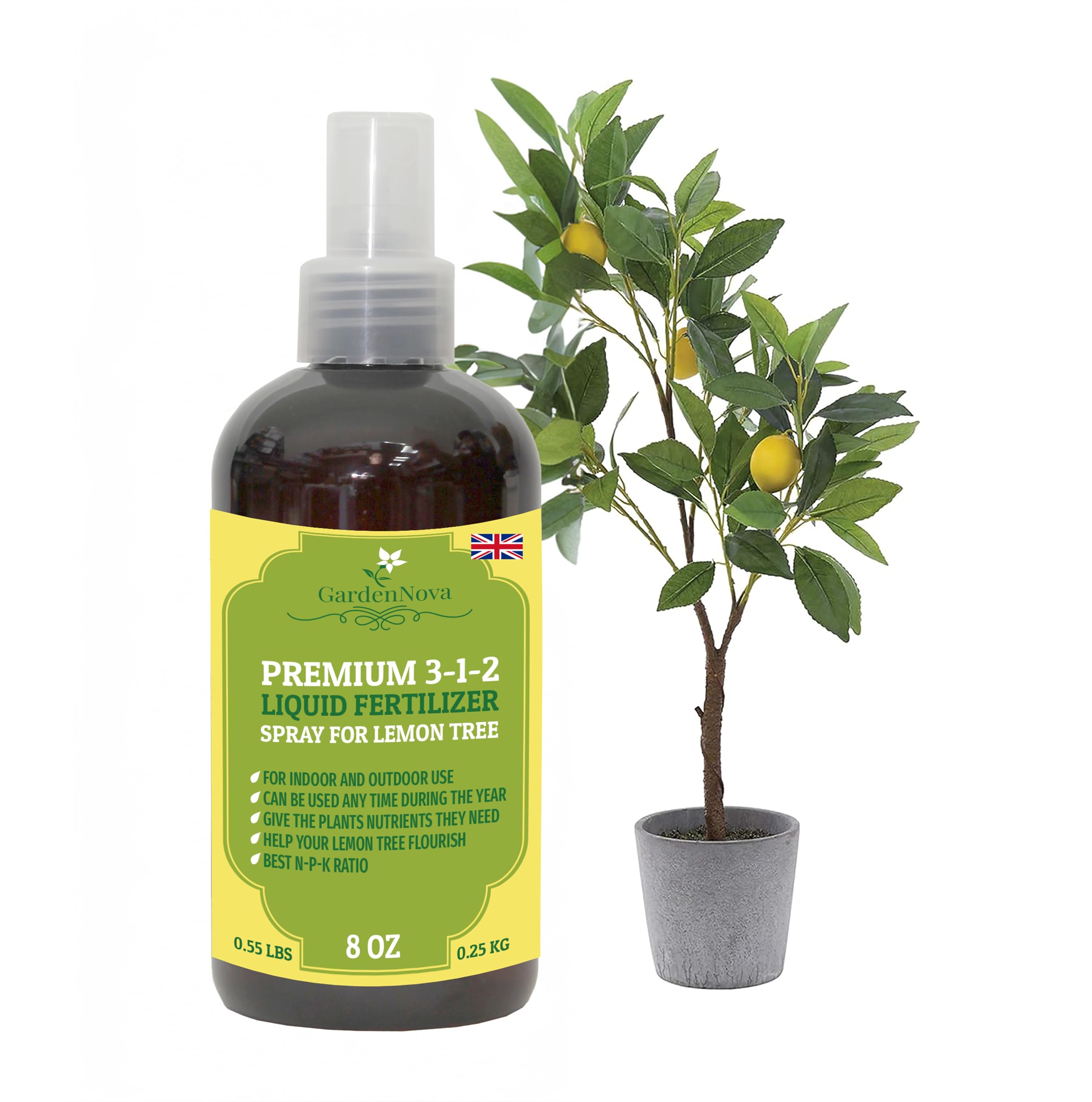 Proffesional Lemon Tree Spray Fertilizer Mist for Home Gardening | 3-1-2 Gentle Blend Mist for Healthy Leaves & Growth | Essential Nutrients for Lemon Trees - 8oz