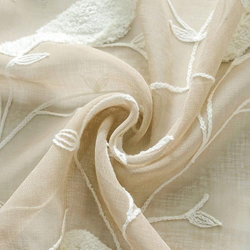 Miniatura 5 de VOGOL - Cortinas blancas con diseño bordado y jareta para barra, para ventana de sala, dormitorio dos paneles.