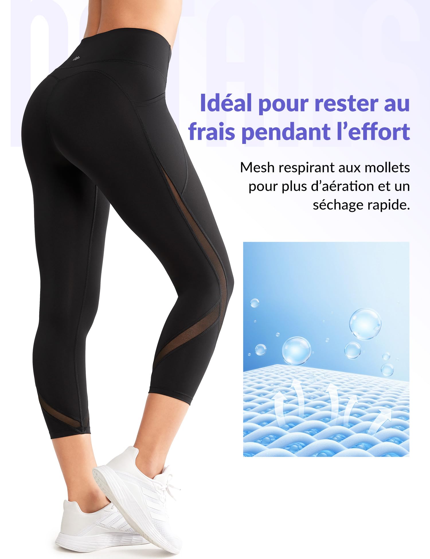 Yvette 3/4 Legging de Sport pour Femme avec Maille Taille Haute | Contrôle du Ventre Opaque,Ne glisse pas