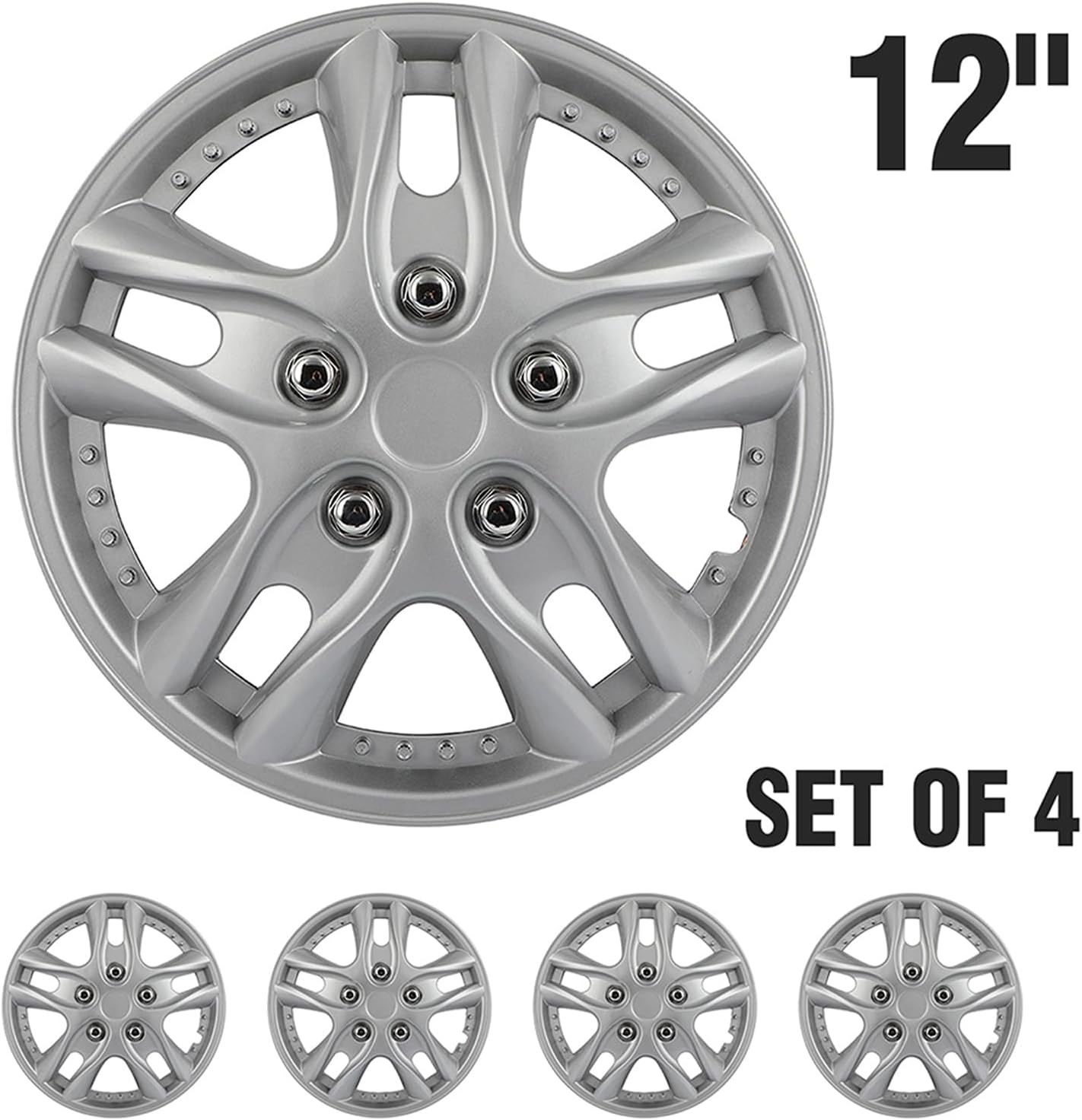 ROADFAR Hubcap Wheel Cover Replacement R12 Hub Caps Universal Wheel Rim Cover ABS Material Exterior Accessories for Car Truck SUV -Set of 4