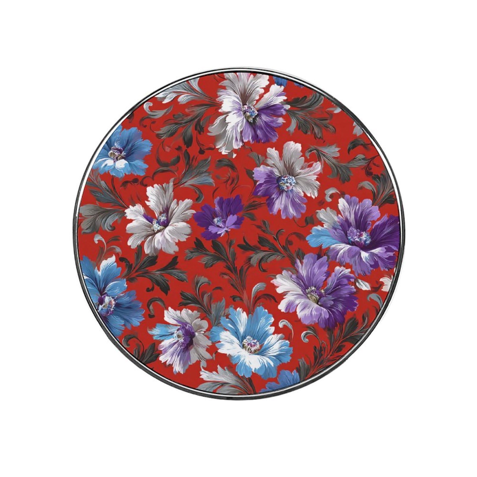 Blue Purple And White Flowers Minimal Fridge Magnets DIY Art Round Magnetic Refrigerator Sticker for Home Kitchen Car Garage Decor