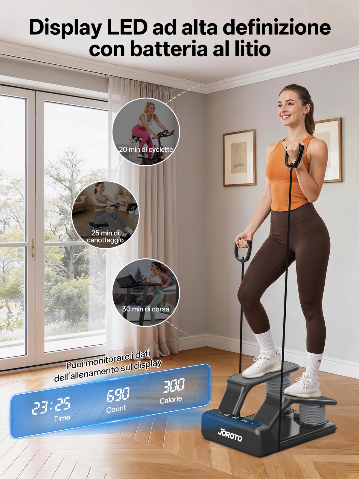 JOROTO Stepper ad Aria per Casa, Mini Stepper con Intensità Regolabile su 5 Livelli + Fasce, 300 LBS/136 KG, Silenzioso, Display LED Ricaricabile, per Appartamento & Home Gym