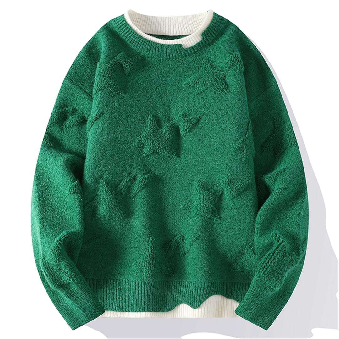 Maglioni da Uomo Stampati Harajuku Maglioni Lavorati A Maglia in Due Pezzi Falsi Pullover Solidi Larghi