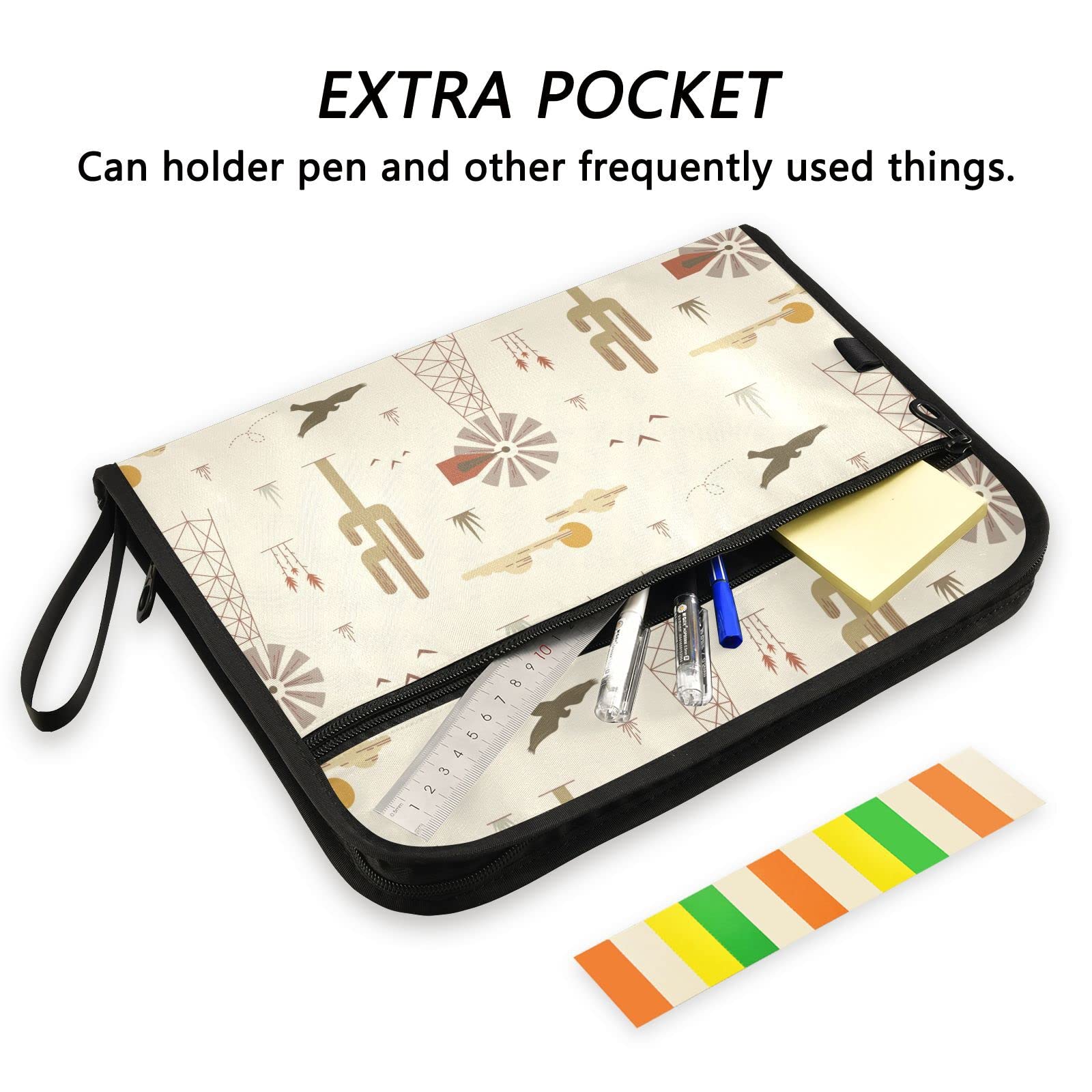 Camping Supplies Pattern Expanding File Folder - 13 Pockets, Zipper Closure, With Sticky Labels
