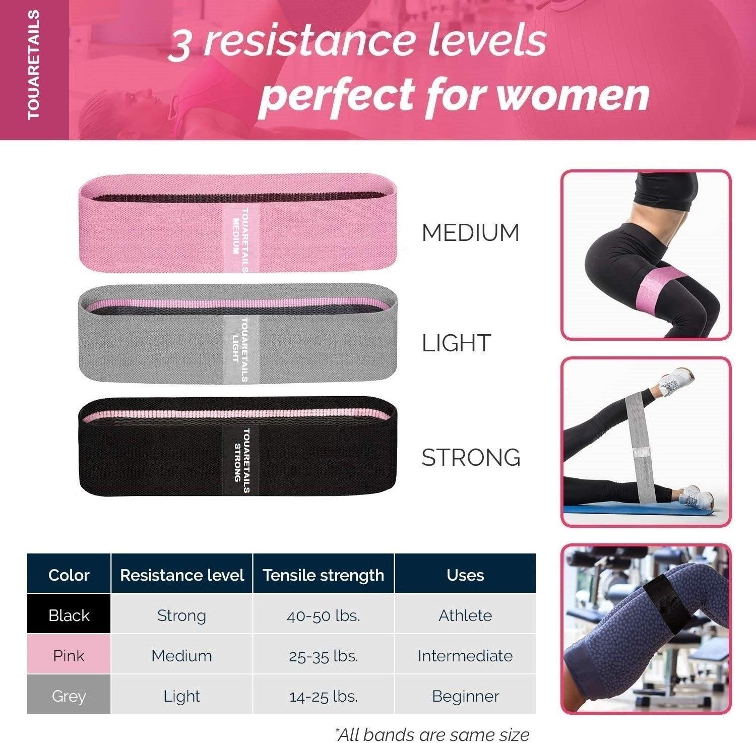Fabric Resistance Loop Bands for Legs and Butt Set, Gym and Yoga Resistance Exercise Bands Workout Training Bands for Home Fitness, Crossfit, Elastic Strength Squat Band 3PCS (A-1)