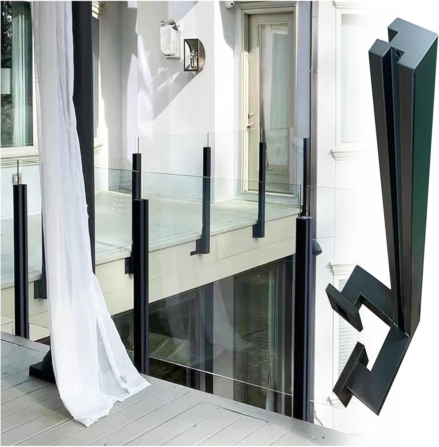 Black Glass Railing Column - 41" Stainless Steel Post for Home, Hotel, Villas, Balcony Corridors - Windproof Guardrail, Square Design, Durable & Stylish