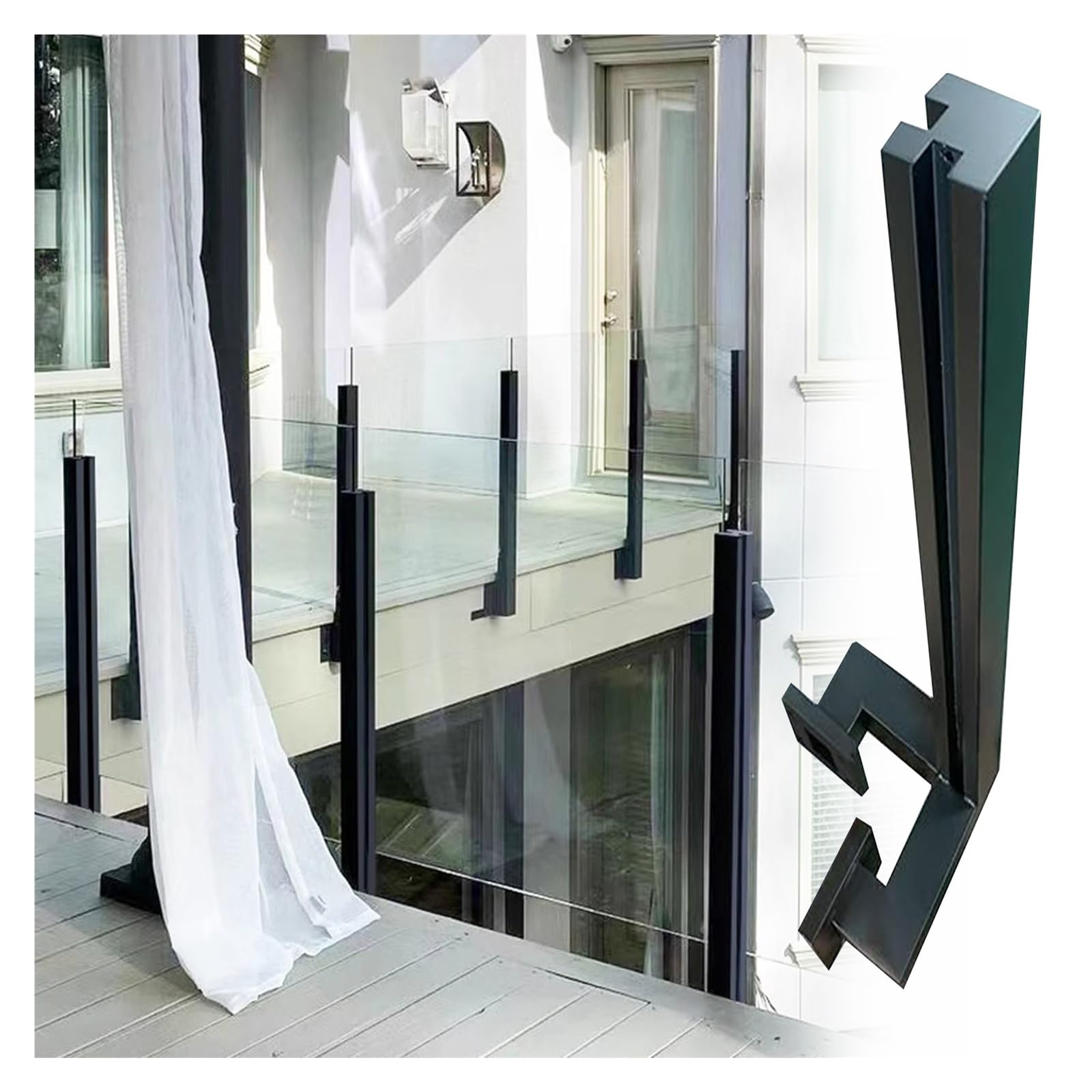 Poteau de garde-corps en verre noir en acier inoxydable carré pour balcon et villa