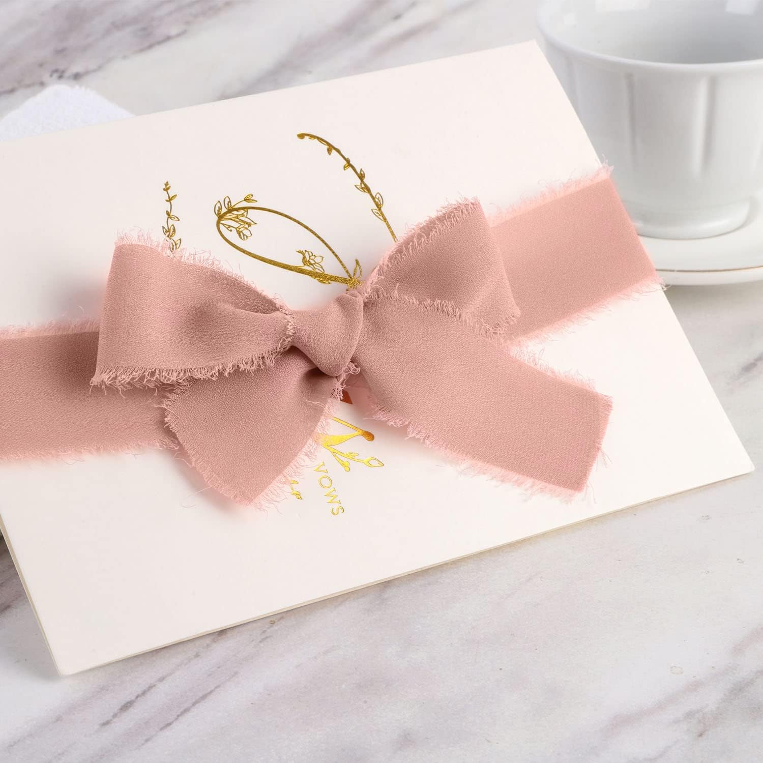 SHUNSTONE Mixed Pink Chiffon Ribbon 3 Rolls 1.5" x 7 Yards Handmade Frayed Chiffon Ribbon for Gift Wrapping, Wedding Bouquet, Invitation, Bridal Shower Decoration, DIY Craft