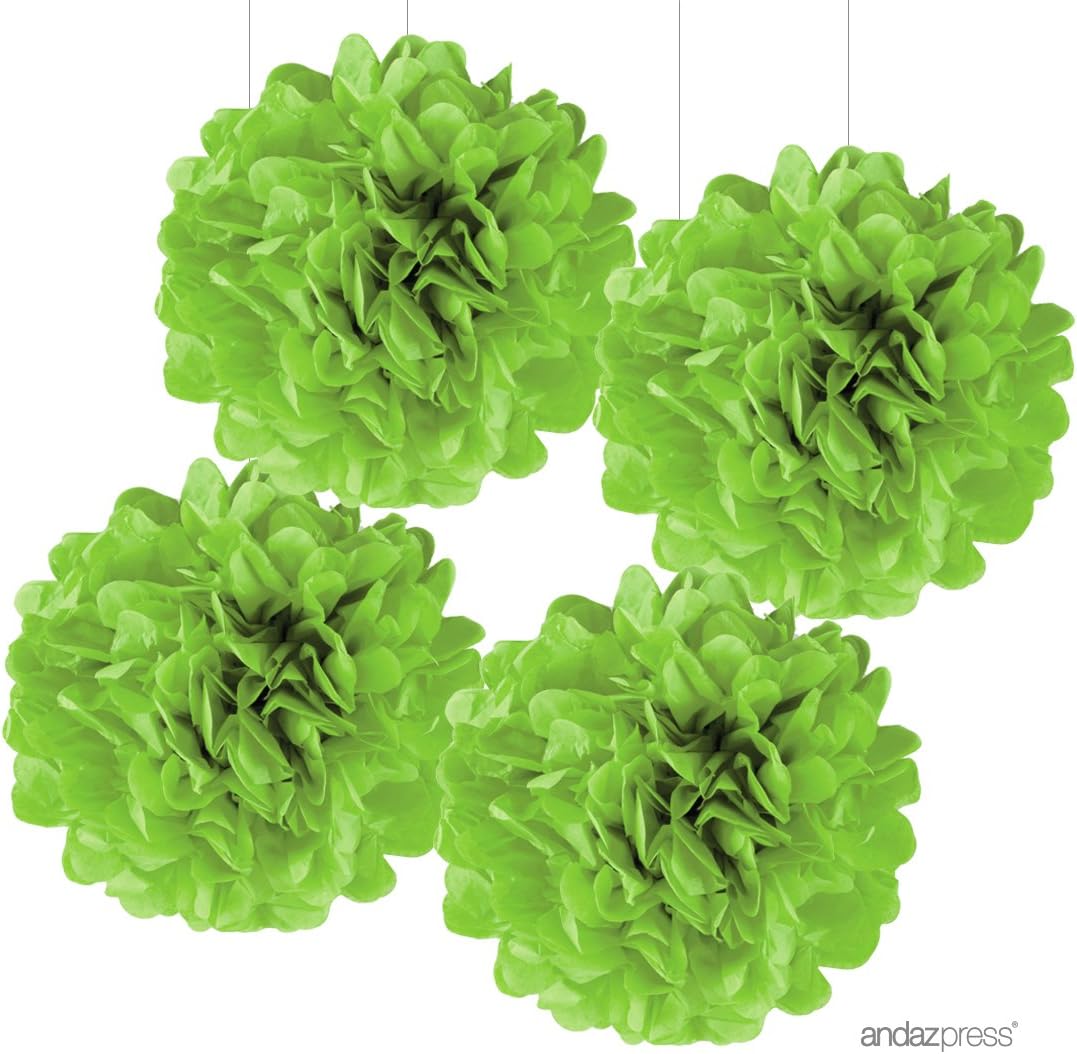 Andaz Press Large Tissue Paper Pom Poms Hanging Decorations, Kiwi Green, 14-inch, 4-Pack, Colored Birthday Party Supplies Office Classroom Christmas Decor