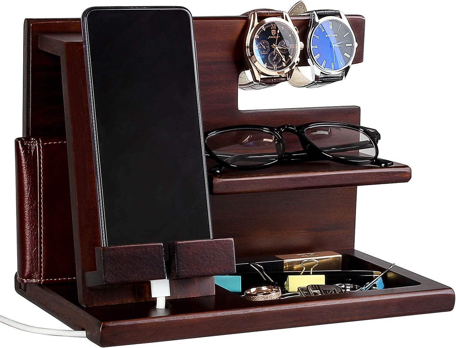 awofer Wood Phone Docking Station for Men - I Love You Forever - Personalized Anniversary Idea for Him, Husband, Boyfriend