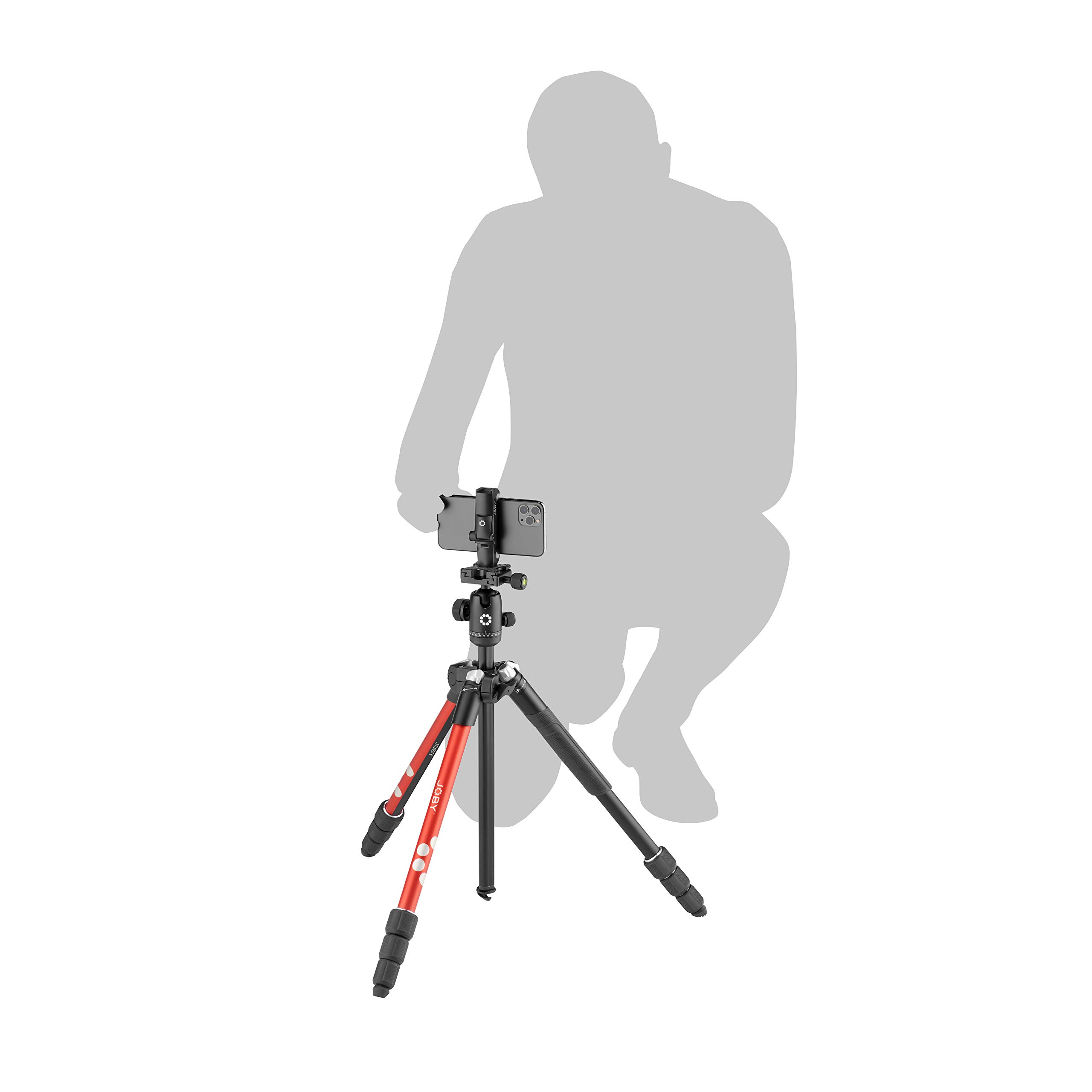 JOBY RangePod - Trípode de Viaje en Aluminio para Cámara/Smartphone con Soporte, Pinza Universal y Bolsa de Transporte, CSC, DSLR Sin Espejo, Rojo para Fotografía, Vídeo, Vlogging, Streaming, Youtube