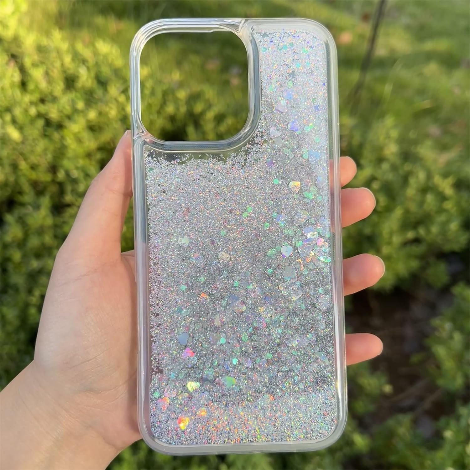 for iPhone 16 Pro Max Case, Bling Flowing Liquid Floating Sparkle Colorful Glitter Waterfall TPU Clear Phone Case 6.9",Silver - Image 7