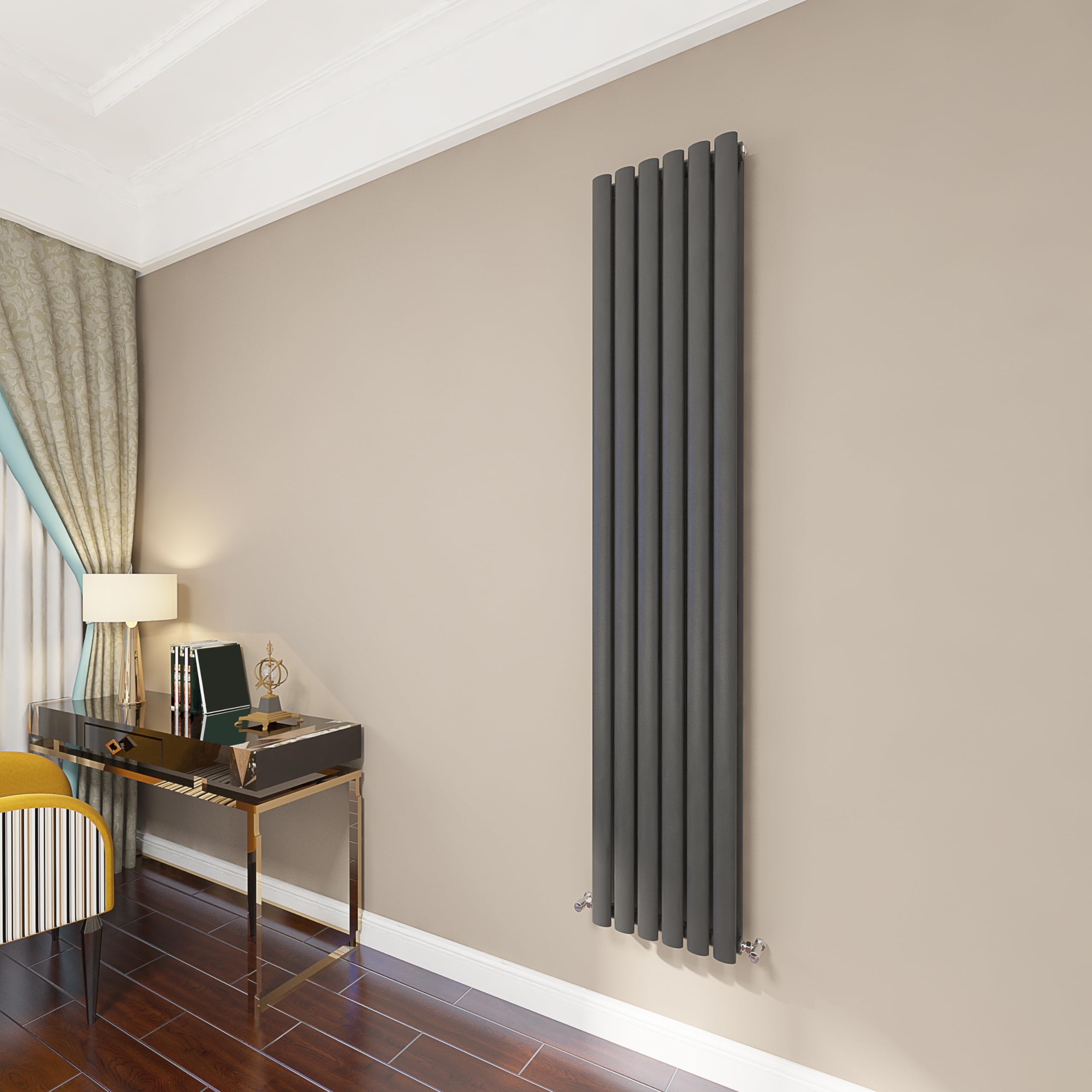 Acezanble∣1800x354mm Oval Column Designer Radiator Double Panel Anthracite Bathroom Central Heating