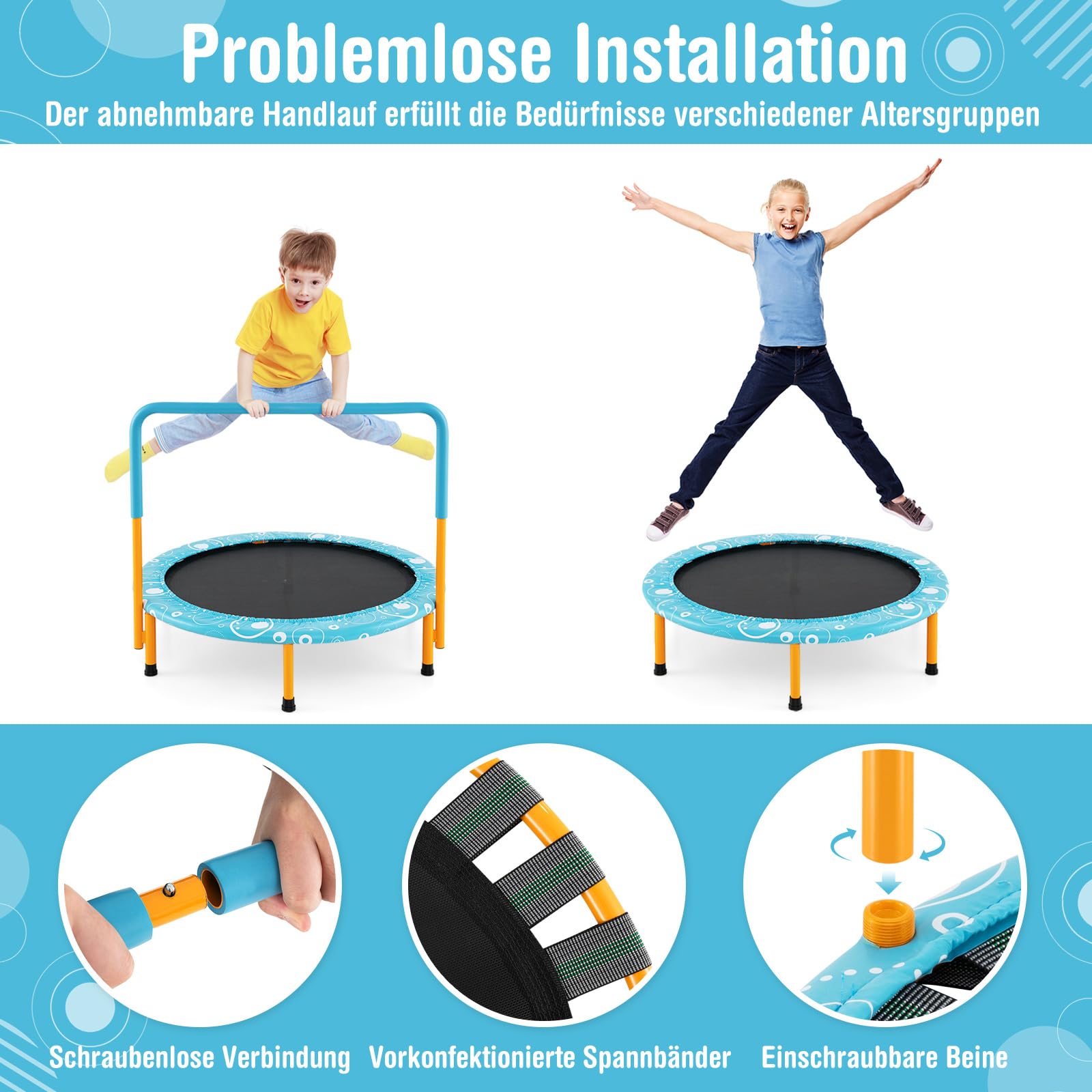COSTWAY φ92cm Mini Trampolin, Fitness Trampolin faltbar, Kindertrampolin bis 150kg belastbar, Gartentrampolin, Indoor- und Outdoortrampolin