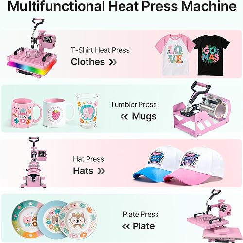 Miniatura 5 de Slendor Máquina de prensa de calor de 12 x 15 pulgadas, 5 en 1, máquina de prensado digital de camisetas de 360 grados, multifunción por
