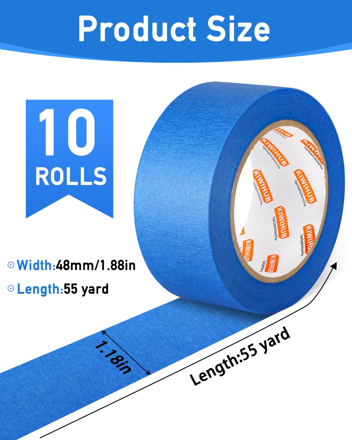 10 Rolls Painters Tape 2 inch Wide, Blue Painters Tape Bulk, Blue Masking Tape for Multi Purpose, Wall Painting, Home Improvement, DIY Crafts, 1.88 Inch x 550 Yards