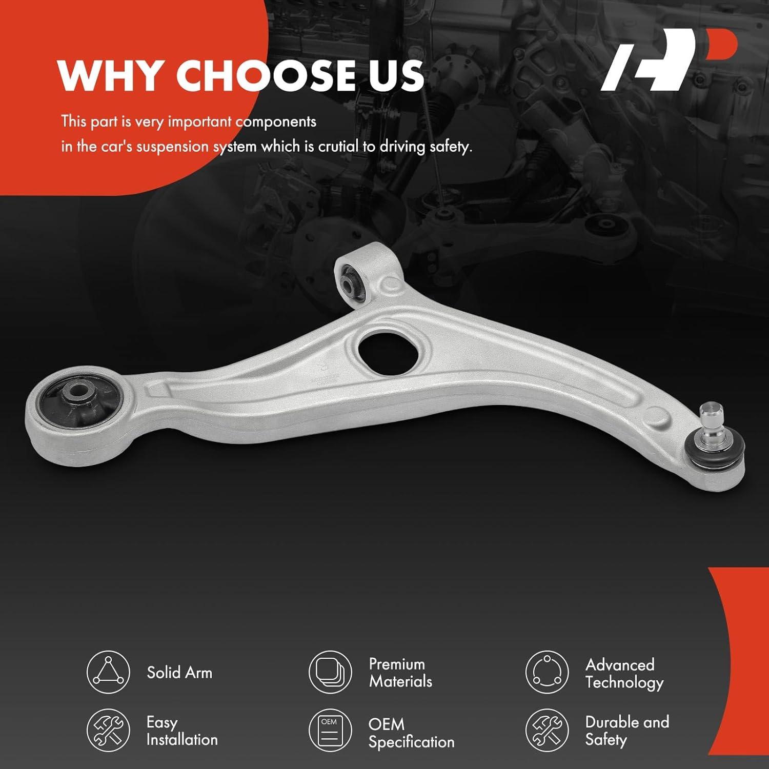 A-Premium Front Right Lower Control Arm, with Ball Joint & Bushing, Compatible with Hyundai Sonata 2011-2015, Azera 2015-2017 & Kia Optima 2011-2016