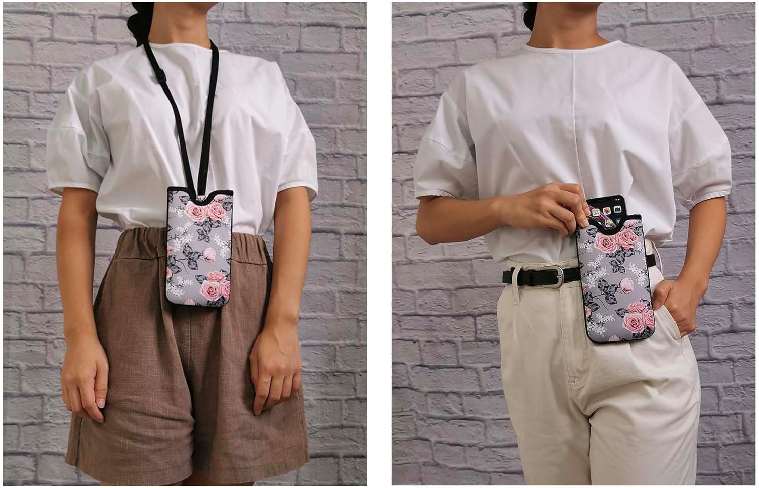 Tainada Men Women Neoprene Shockproof Phone Sleeve Pouch Carrying Case with Neck Lanyard, Belt Loop Holster for iPhone 17/16/15 Pro Max, 16/15 Plus, Air, 16e; Samsung S25+, S24, A56 (Gray Floral) - Image 2