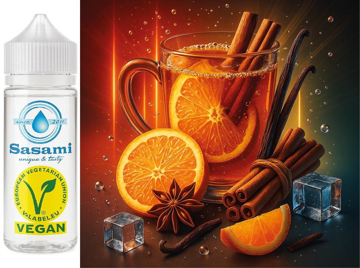 Koncentrat o smaku mrożonej pomarańczy z przyprawami i ponczem pomarańczowym, cynamonem i wanilią, wegański, sasami, 100 ml