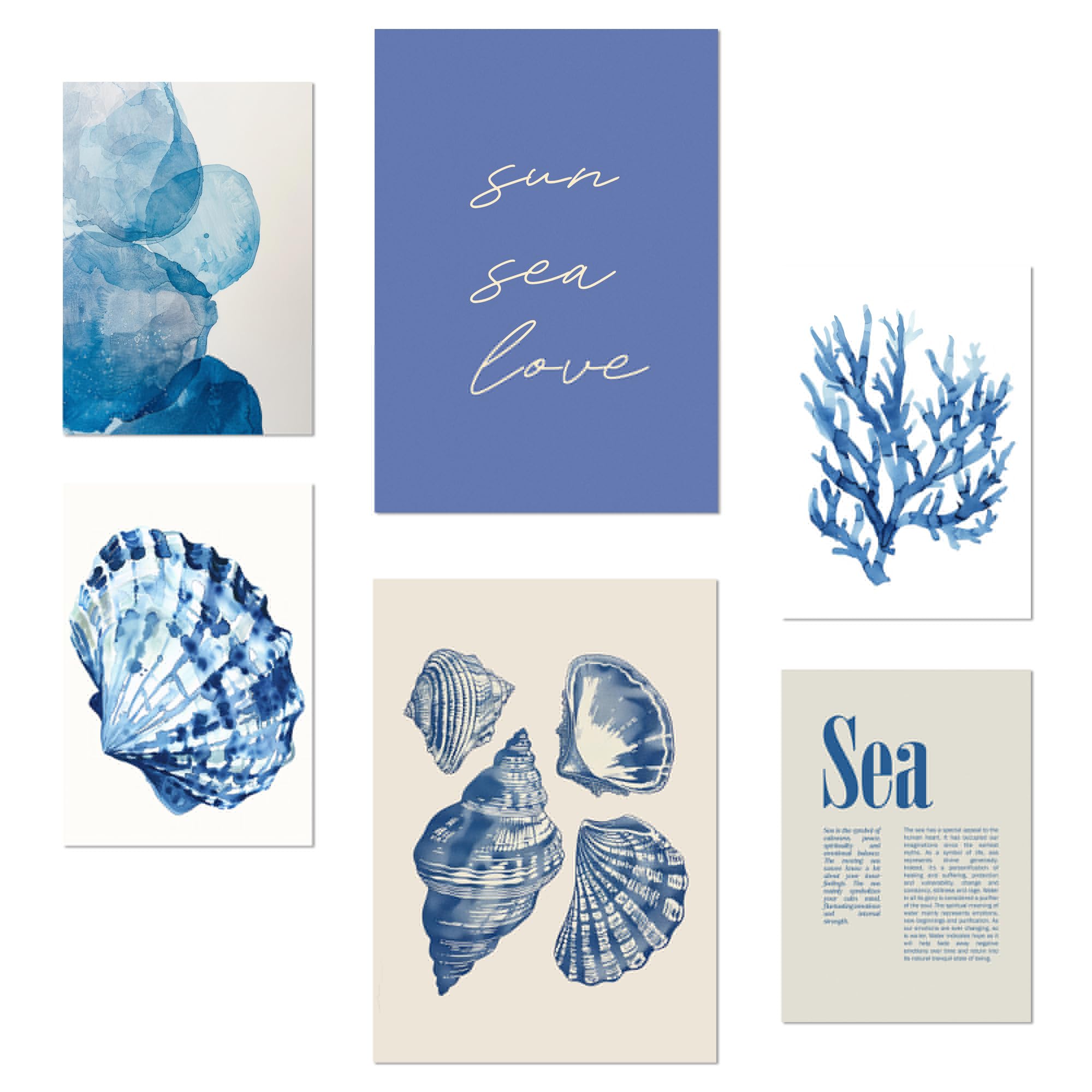 Nacnic Set of 6 posters Navy, Blue, Sea, Summer Design illustration to decorate the walls of home. Rooms office shop. A3 & A4 size. Frameless.