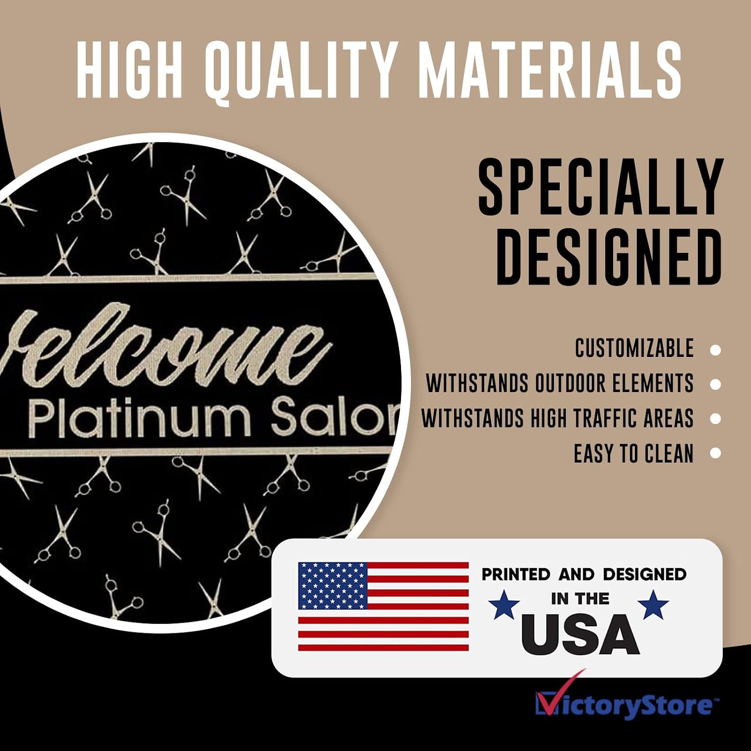VictoryStore – Salon Door Mat – Custom Welcome Mat for Beauty Salon or Barber Shop Supplies – Colorful Floor Rug – 24” x 36” – Made in The USA
