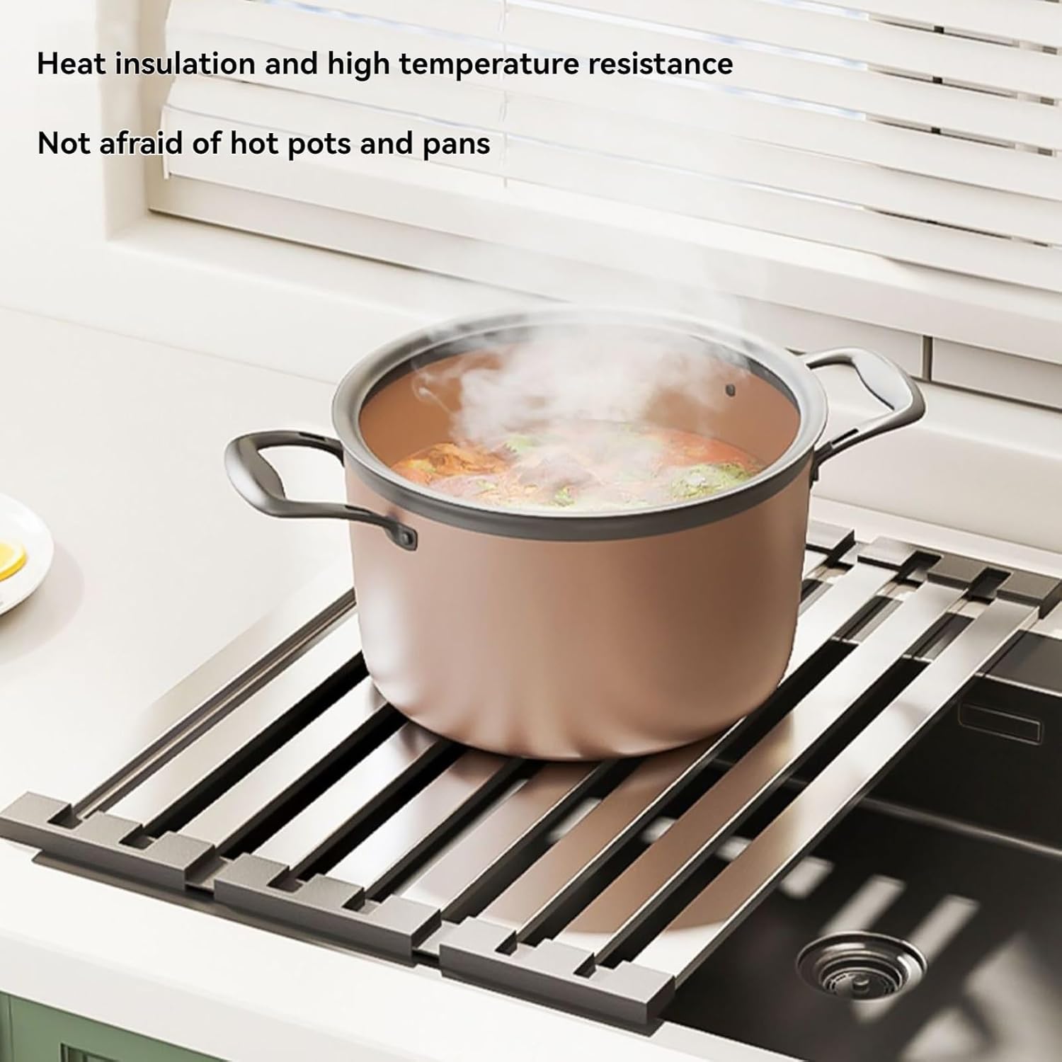 Folding Dish Drying Rack, Over The Sink Dish Drying Rack Kitchen Dish Drainer, Countertop Sink Rack Mat Dish Drying Rack(17.7 * 12.8inch)