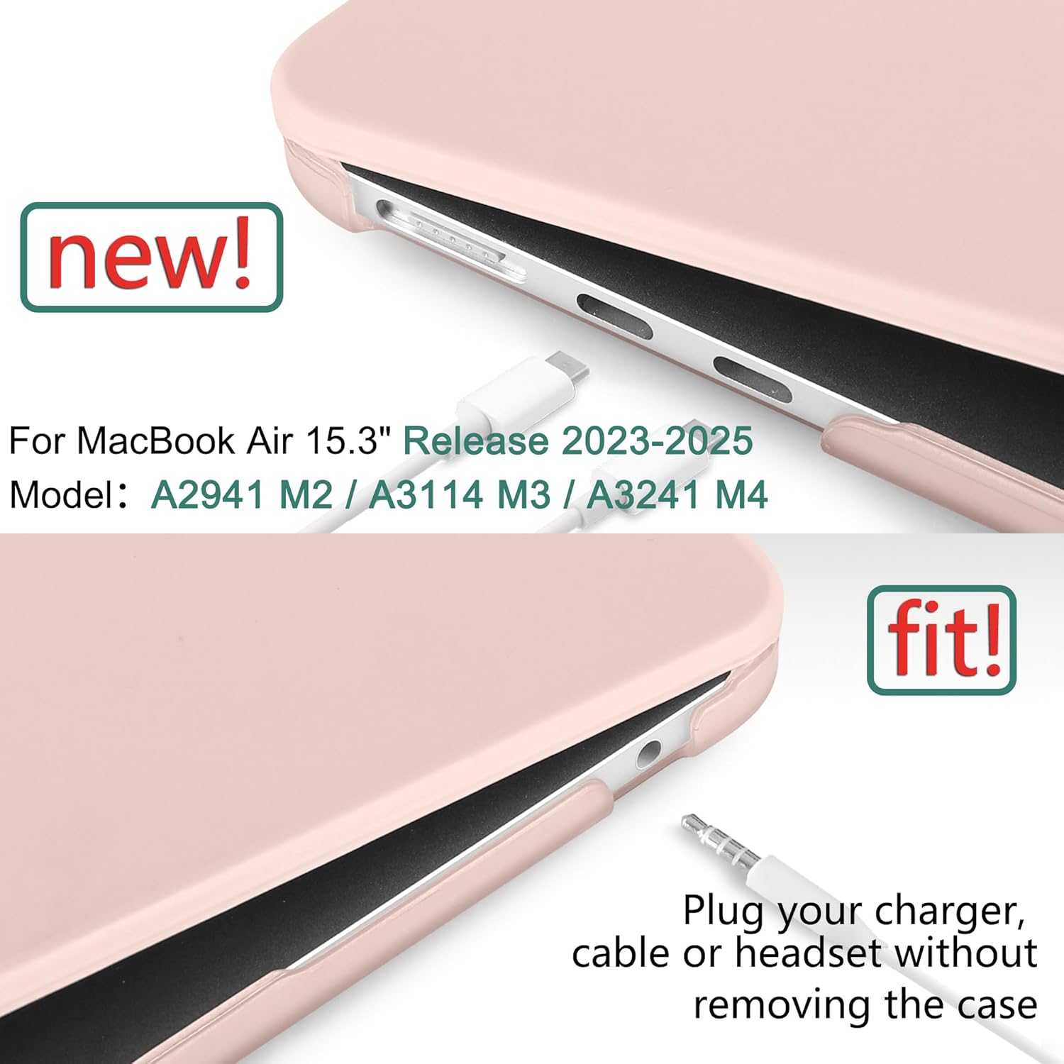 DONGKE Compatible with M4 MacBook Air 15 Inch Case 2025 2024 2023 A3241 A3114 A2941 M3 M2 with Liquid Retina Display & Touch ID, Protective Plastic Hard Shell Cover 15" - Matte Chalk Pink - Image 2