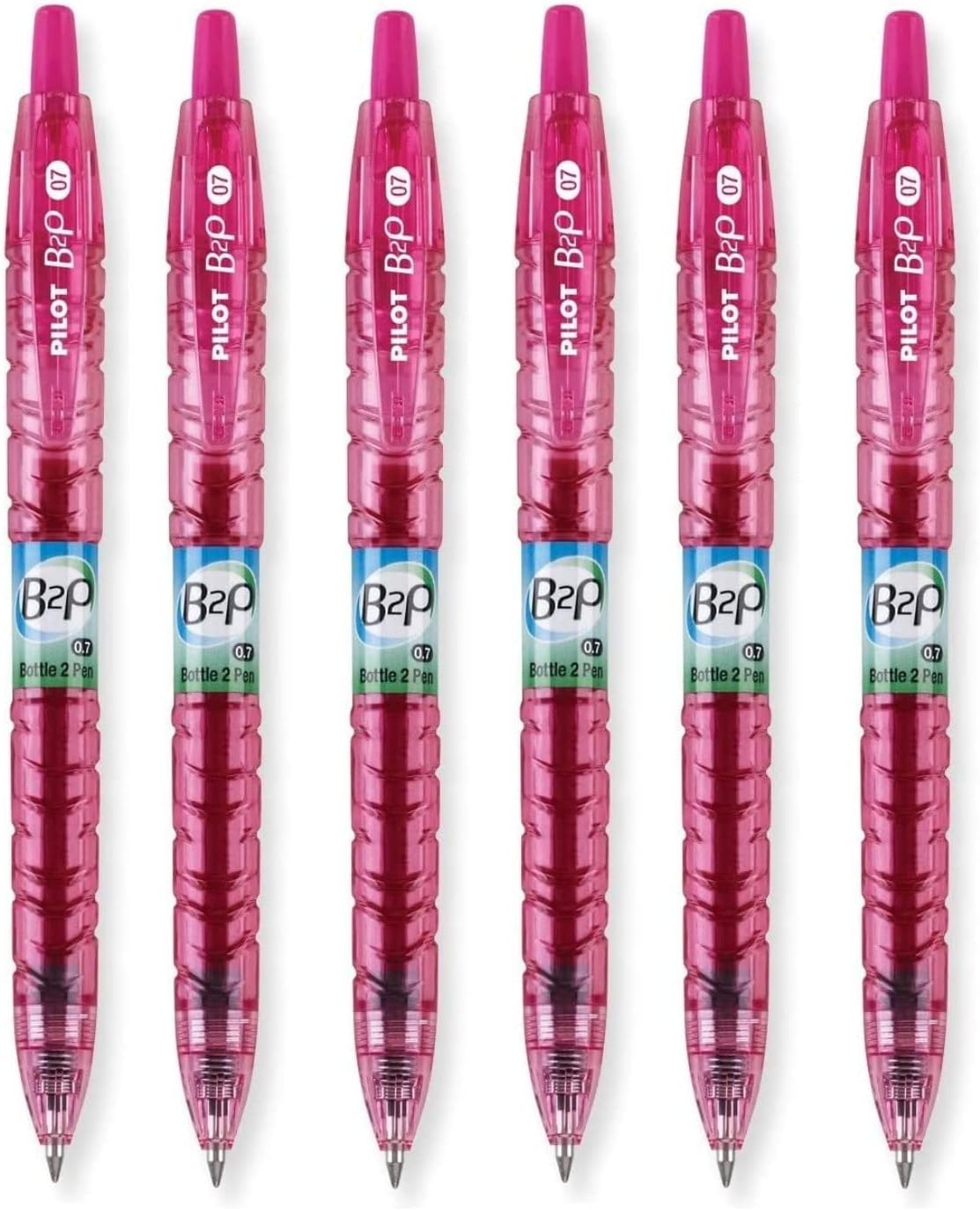 B2P - Bottle to Pen Refillable & Retractable Rolling Ball Gel Pen Made From Recycled Bottles, 0.7mm Fine Point, Pink Ink, 6-Pack