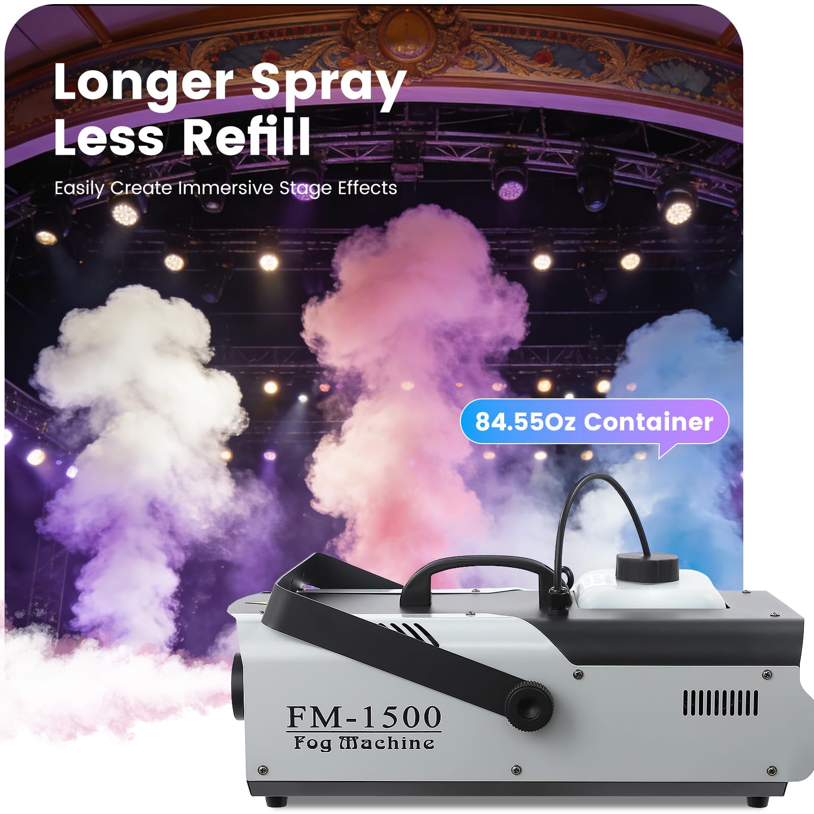 1500W Nebelmaschine - Rauchmaschine mit Fernbedienung, 9 LED-Leuchten, 2.5L Tank, DMX512 Steuerung, Fog Machine für Bühne, Theater, DJs, Partys, Hochzeiten & Bars