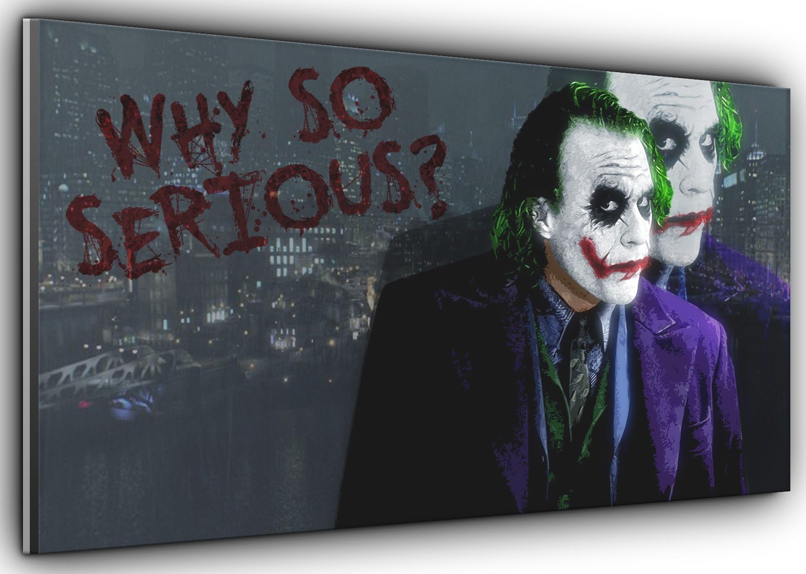 Why So Serious? Batman Dark Knight Panoramic Canvas Art Print Picture Framed XXL 55 inch x 24 inch Over 4.5 ft Wide x 2 ft high Ready to Hang