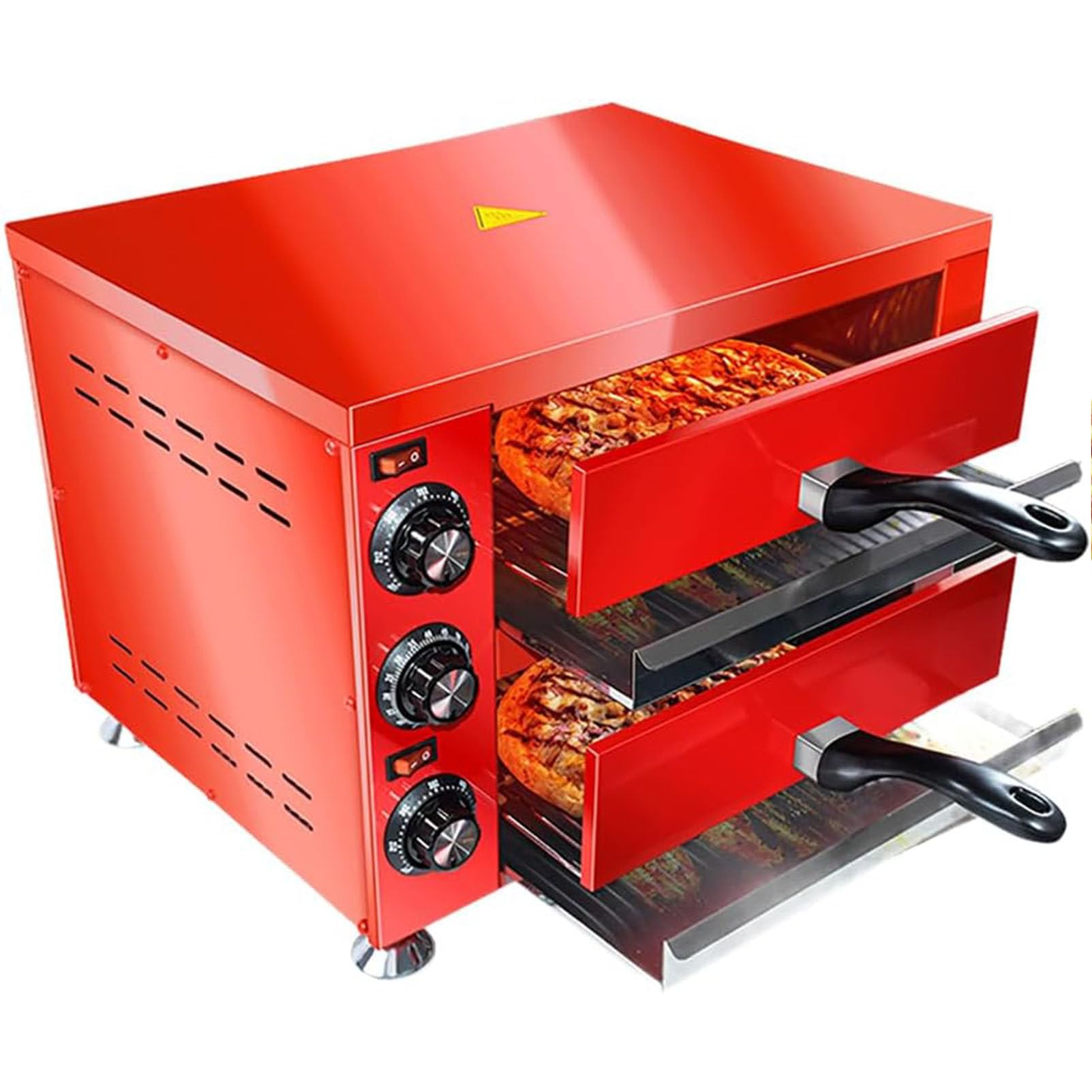 Forno per Pizza da banco Forno Elettrico per Pizza da Interno con Finestra di visualizzazione Fornello per Pizza Commerciale in Acciaio Inox a 2 Strati con Timer per casa Ristorante Hotel