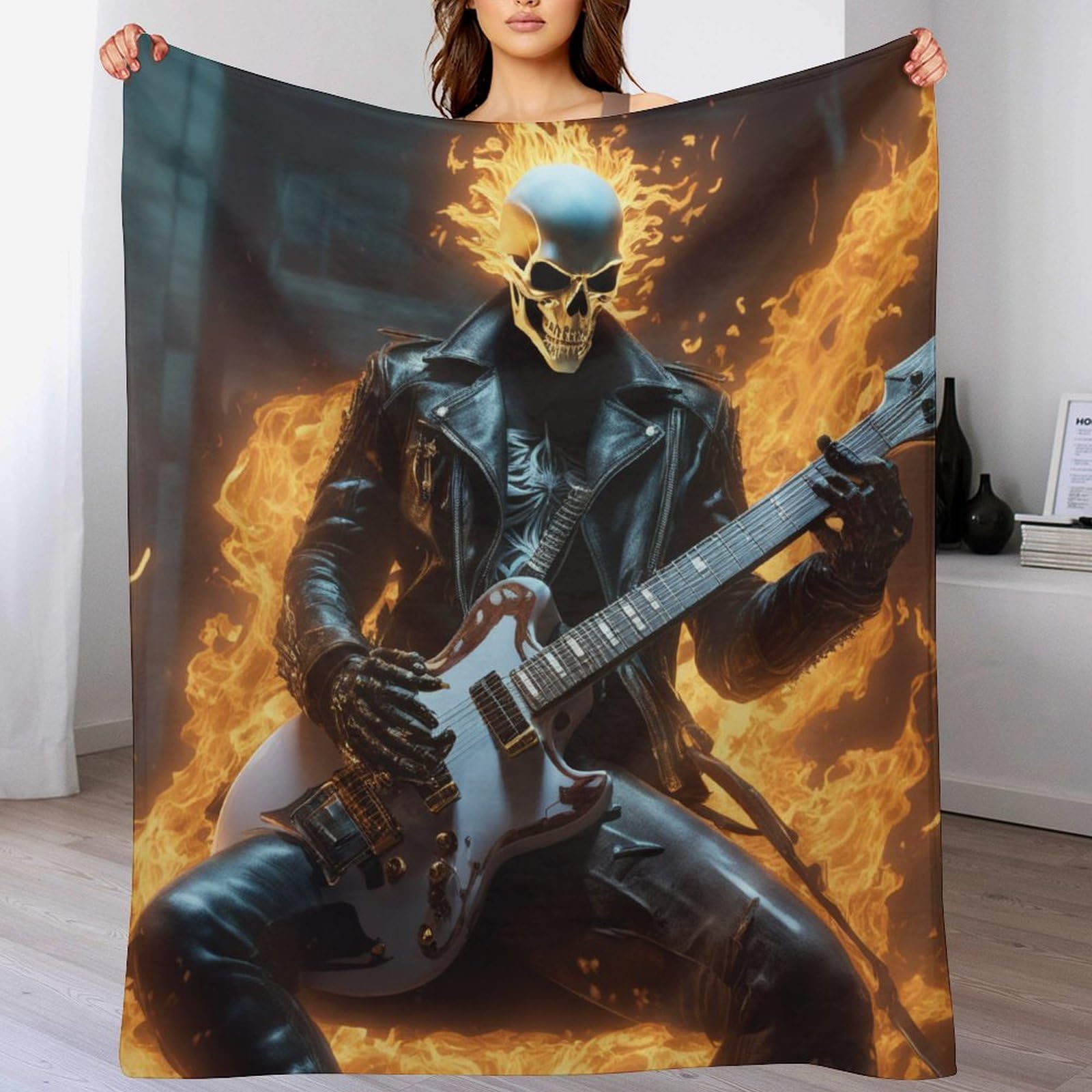 Guitare squelette couverture plaid en flanelle 180x200cm pour canapé