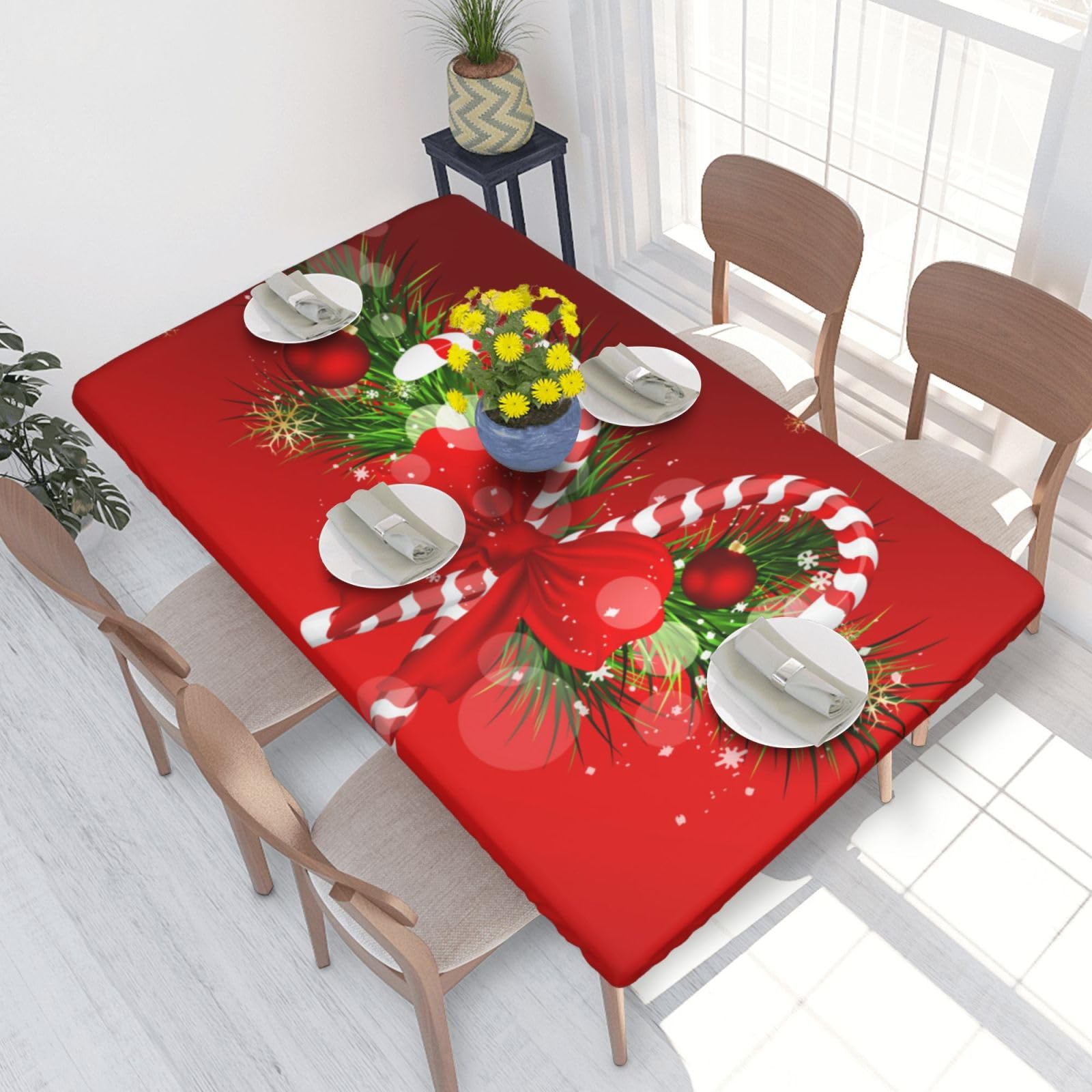 BNVSADC Merry Christmas 2 Printed 4FT Tablecloth 122x76 CM Polyester Kitchen Water Resistant Table Cloth Dining Table Decoration Table Covers